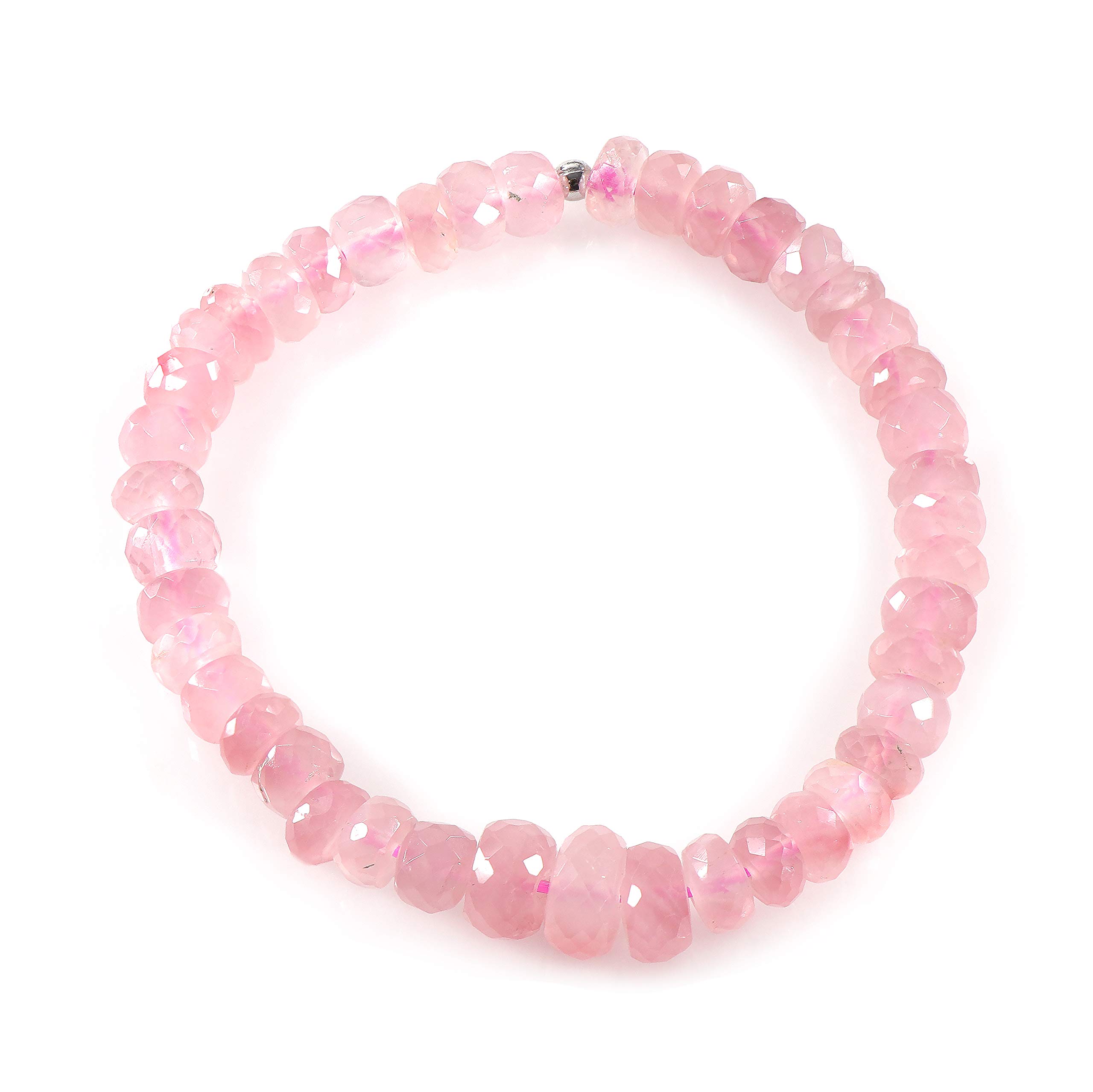 NirvanaIN Rose Quartz Stretch Bracelet - Handmade Healing Crystal Jewelry with Silver Accents, Pink Gemstone Stretchable Bracelet for Women, Perfect Gift for Her - Ideal for Meditation, Yoga & Positive Energy