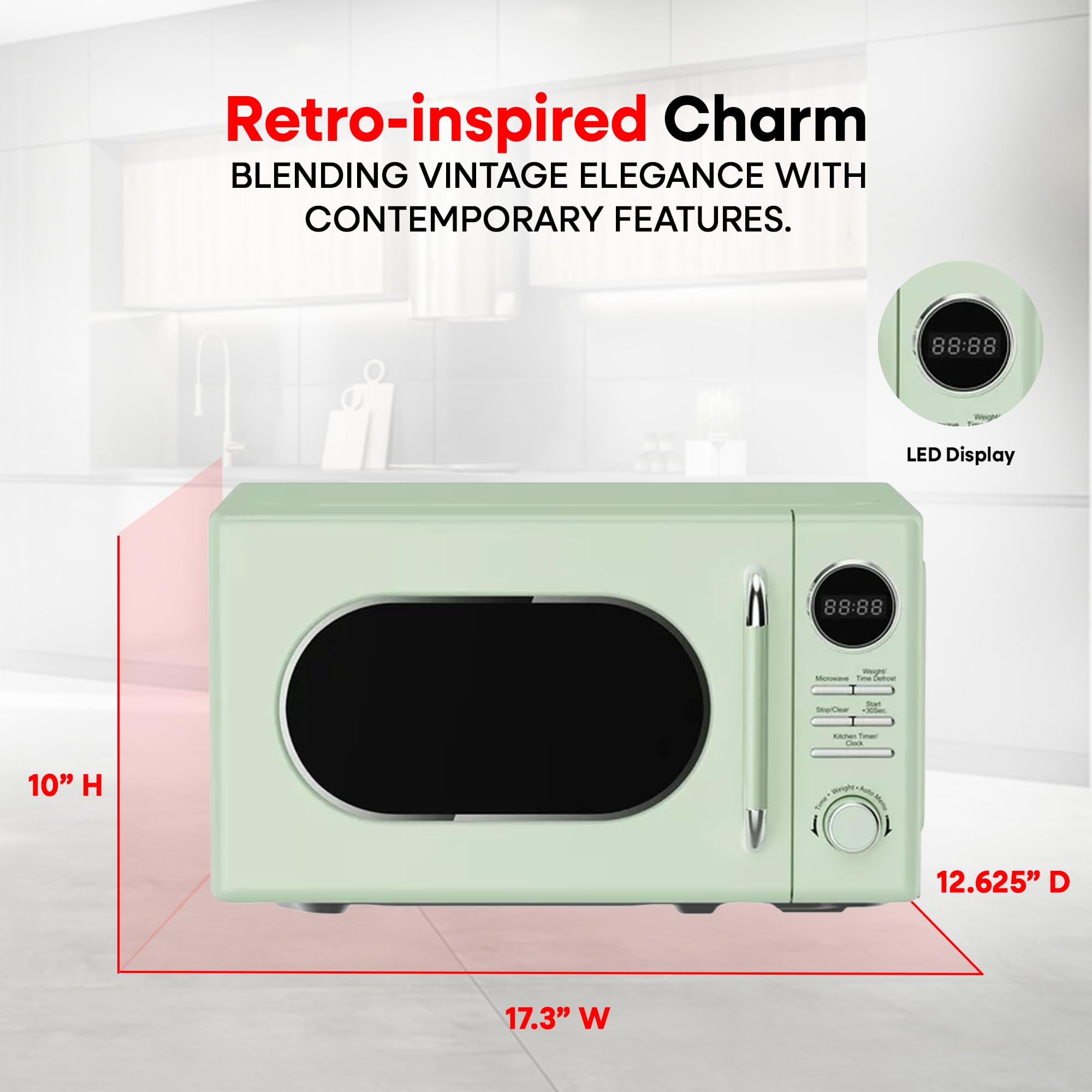 Magic Chef Retro Countertop Microwave Oven - 0.7 Cu Ft Compact Microwave with Classic Design in Green | Perfect for Small Kitchens, Dorms, Offices & RV Cooking