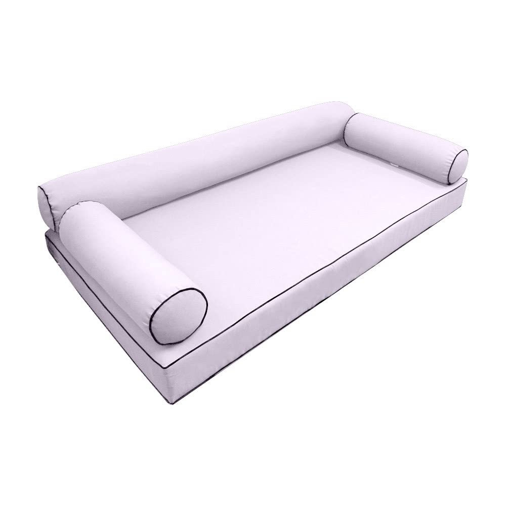 **Prolinemax Style6 4PC Crib Size Outdoor Daybed Set - Contrast Pipe Trim Mattress, Bolster Pillow & Fitted Sheet Slipcover (AD107) - Perfect for Patio, Poolside & Garden Relaxation**
