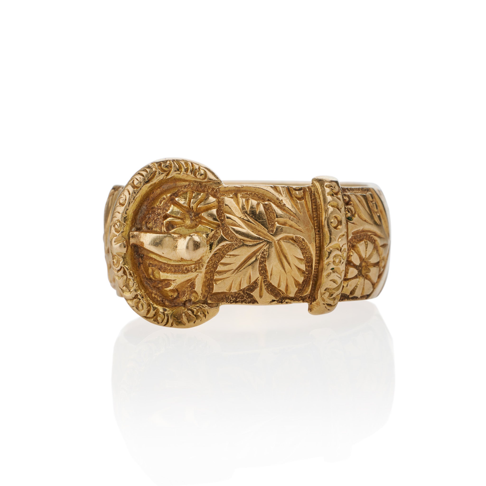 Antique English 18K Gold Buckle Ring - Vintage Jewelry for Women, Elegant Statement Piece for Weddings, Parties & Special Occasions
