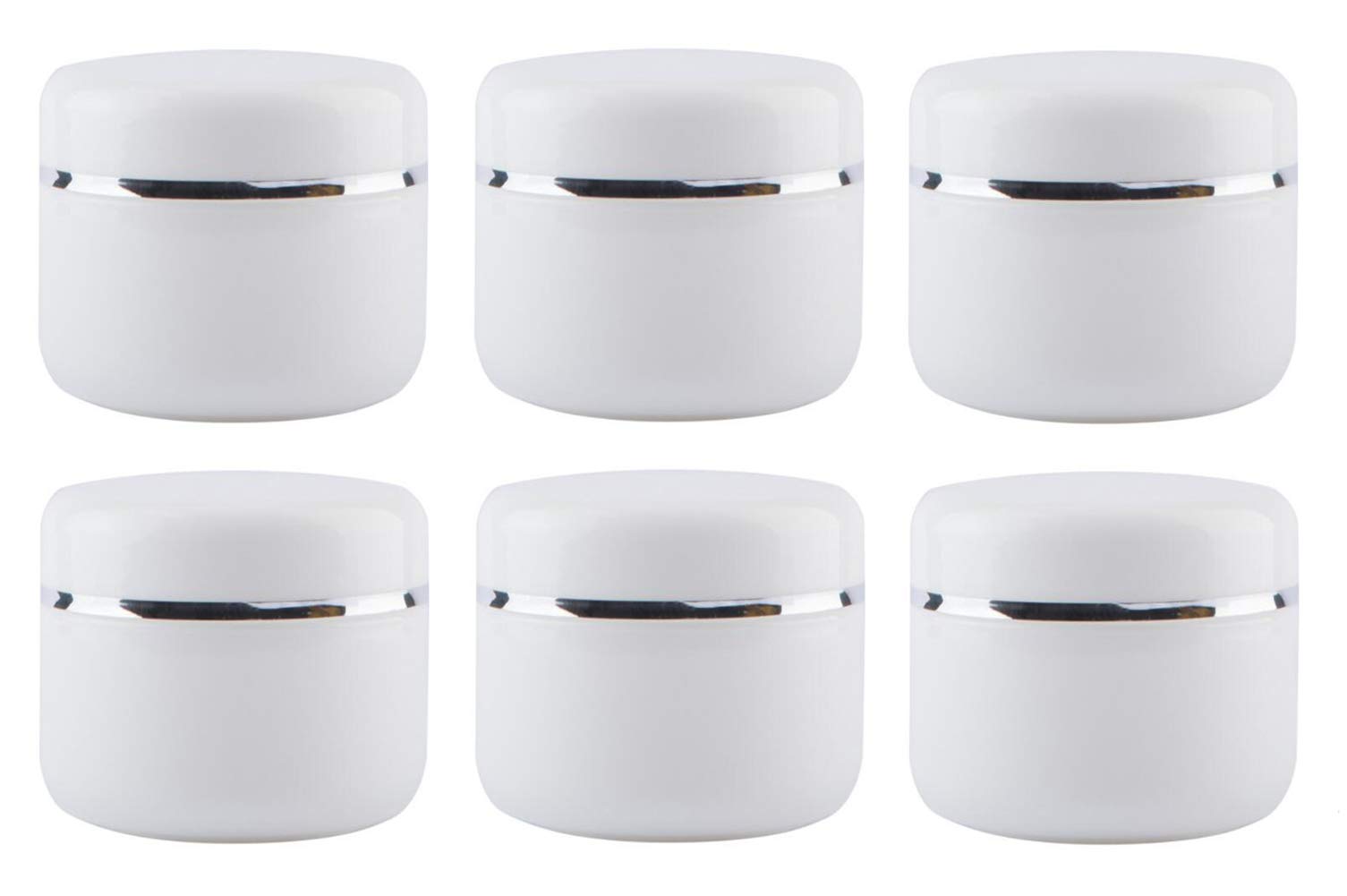 6-Pack White 8 Oz (250ml) Empty Cosmetic Jars with Liners & Dome Lids - Refillable Plastic Containers for Face Cream, Lip Balm, Lotion | DIY Skincare, Travel Size Storage, Home Organization