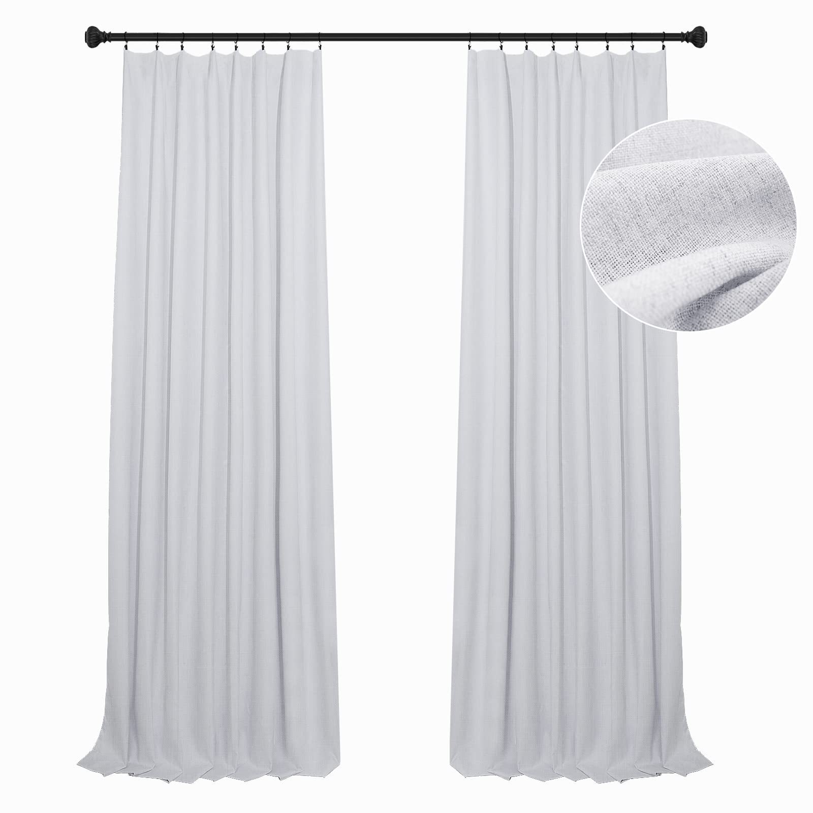 100% Blackout Linen Curtains 108 Inch Long - 2 Panels Set with Clip Rings & Rod Pocket | Light Blocking Drapes for Bedroom (51