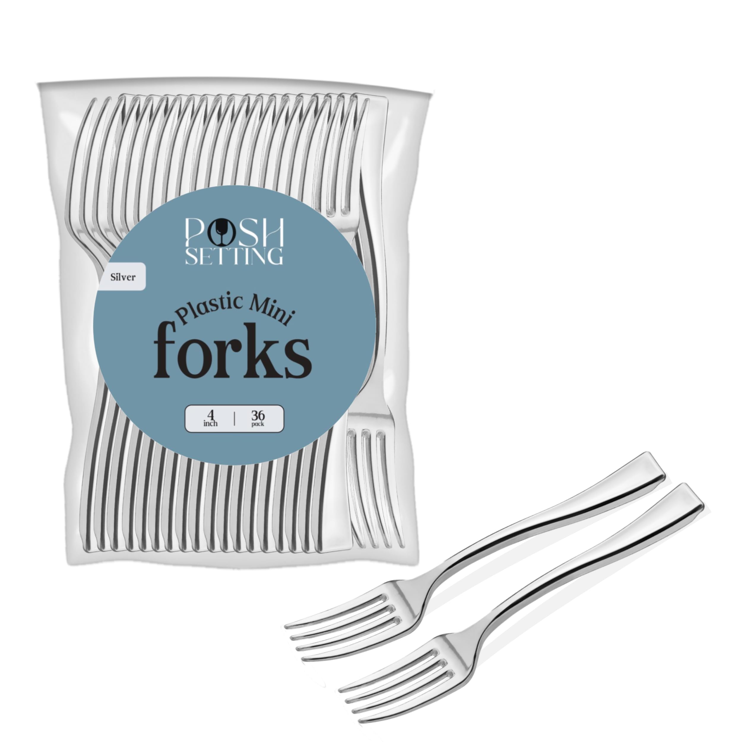 Silver Mini Disposable Forks 4 Inch - Elegant Small Appetizer Forks (36 Pack) - Perfect for Parties, Weddings & Catering Events