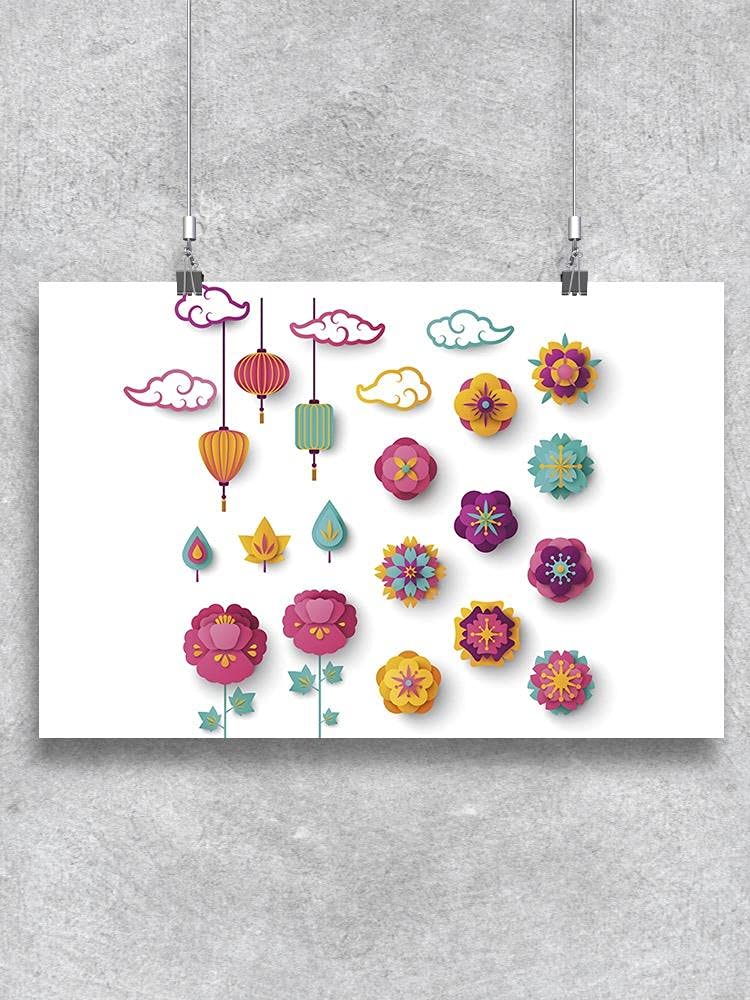 Beautiful Decorative Paper Flowers Poster - Vibrant Floral Wall Art for Home, Office, Wedding & Party Decor