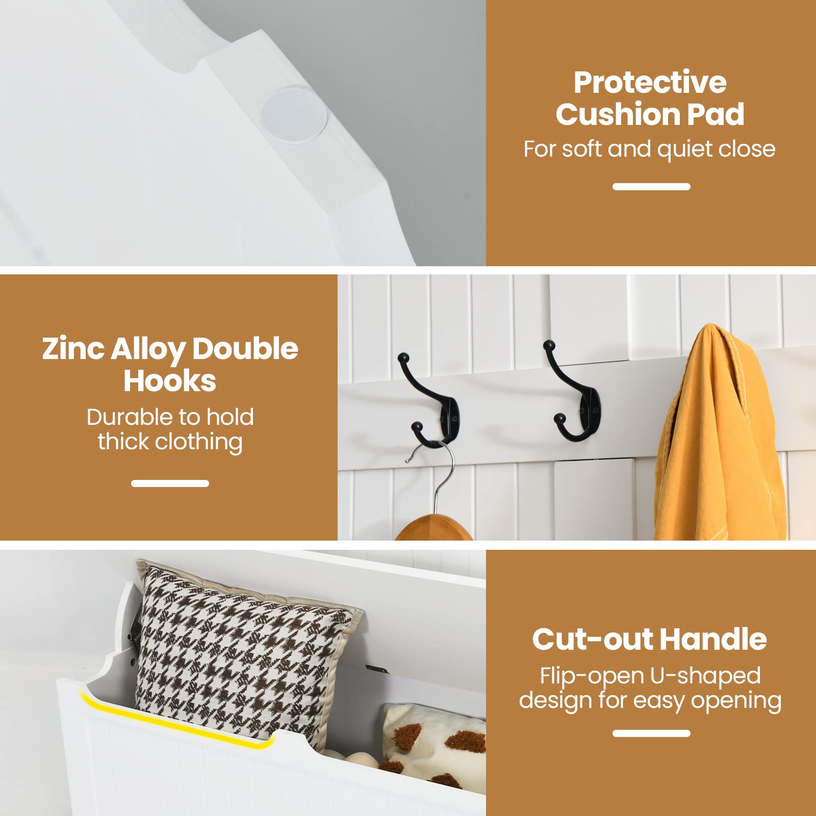Tangkula 3-in-1 Entryway Storage Bench with Coat Rack - Wooden Hall Tree Bench with 5 Double Hooks, Anti-Tip Safety Strip & Under Seat Storage Organizer - Perfect for Entryway, Hallway, Bedroom or Mudroom Organization (White)