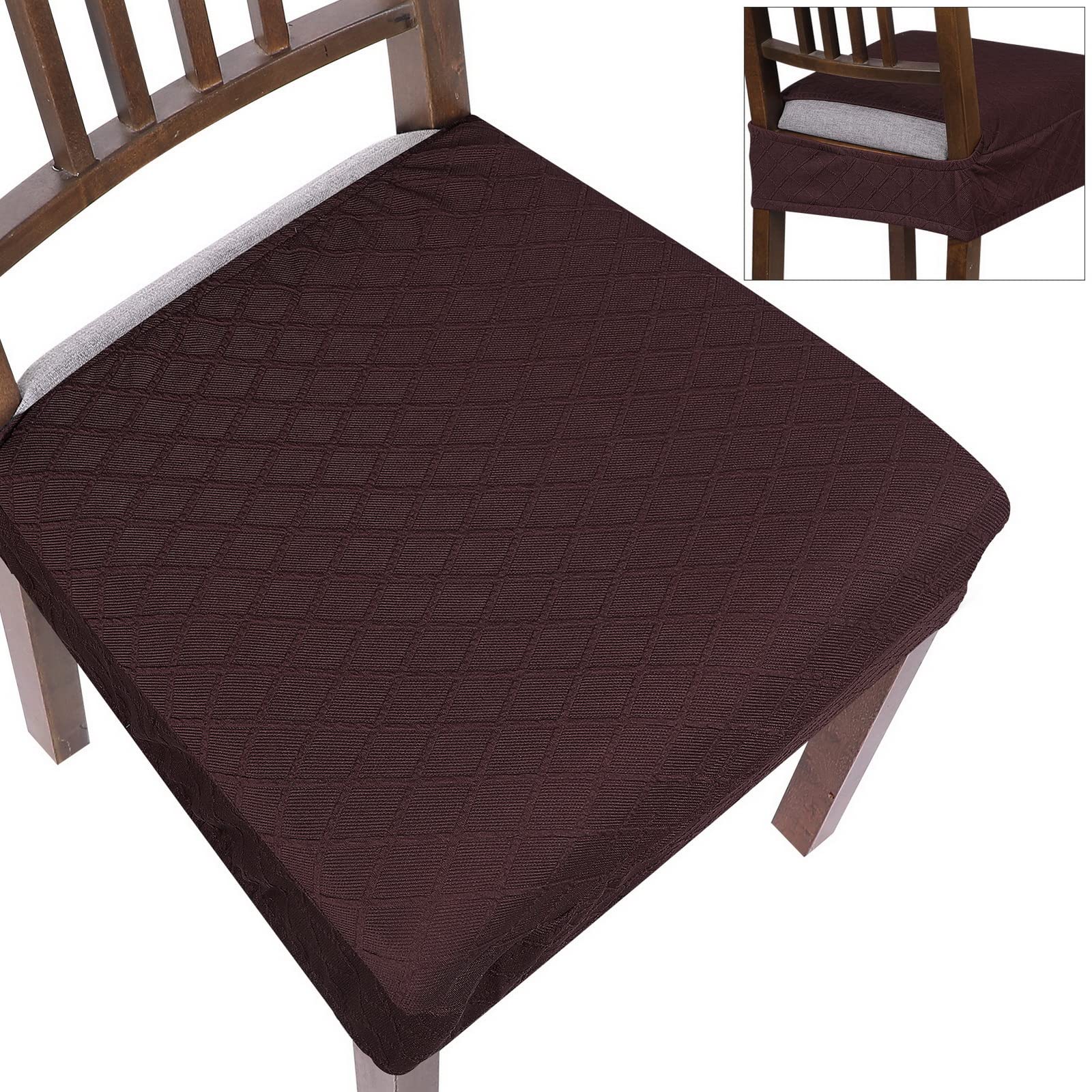 Stretch Dining Chair Seat Covers Set of 6 - Soft Removable Washable Slipcovers for Dining Chairs, Universal Fit Seat Protectors (Coffee Jacquard) - Perfect for Home, Restaurant & Office Use
