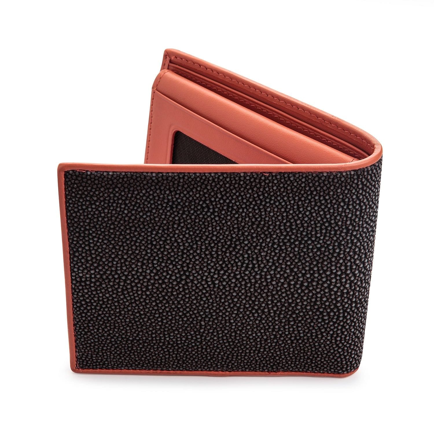 Genuine Stingray Skin Men's Wallet - Two-Tone Black & Brown Leather Bifold Wallet for Everyday Use & Gift Giving