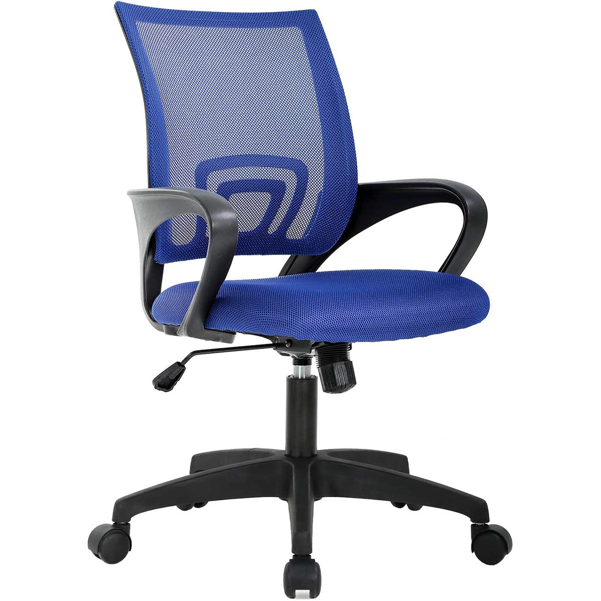 Ergonomic Office Chair with Lumbar Support - Mesh Computer Desk Chair, Mid Back Swivel Task Chair with Adjustable Armrests for Home & Office Use - Comfortable Blue Work Chair for Long Hours Sitting