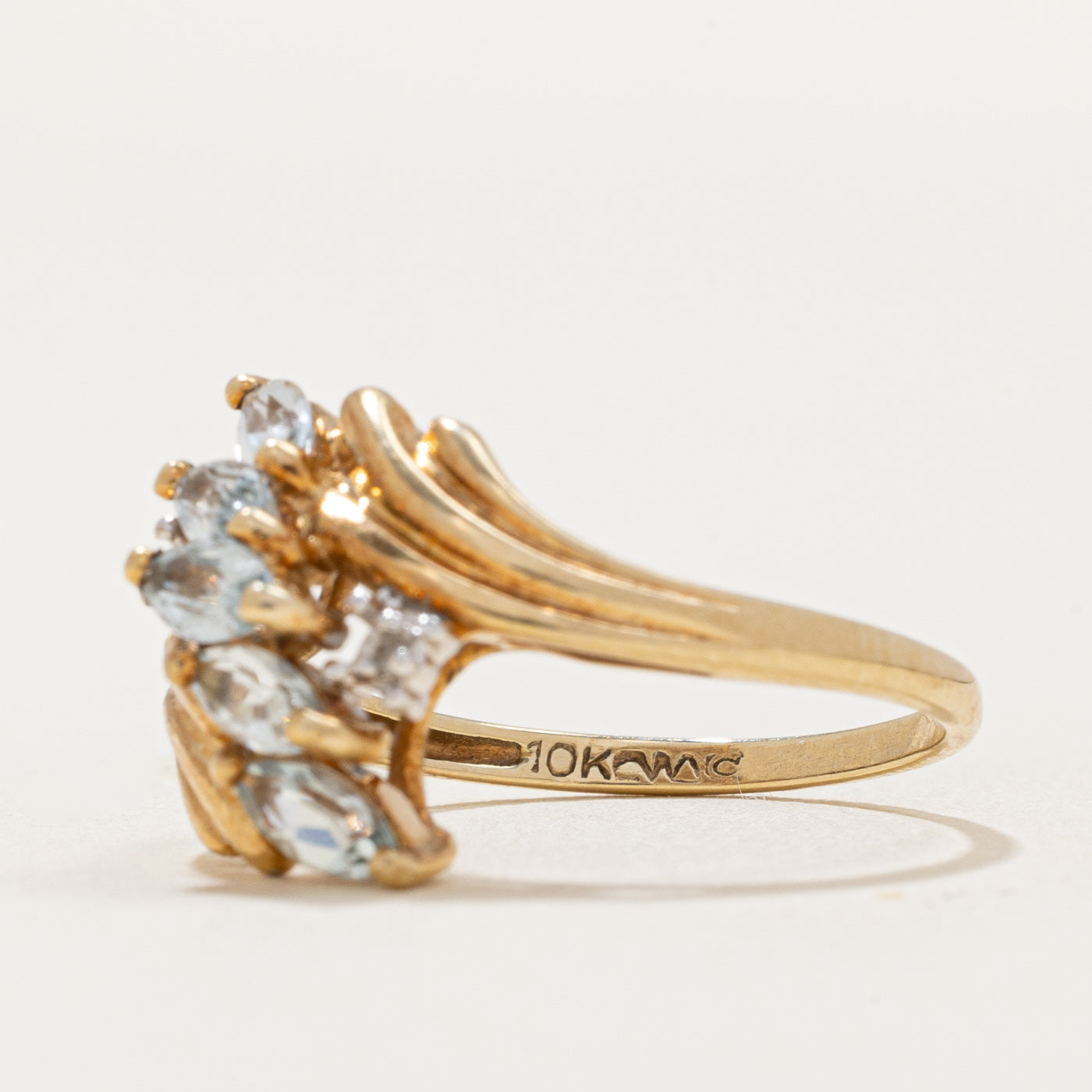 Aquamarine and Diamond Cluster Bypass Ring - 0.50ctw Gemstone with 0.04ctw Diamonds - Size 6.25 - Elegant Bridal Jewelry for Engagement, Anniversary, or Special Occasion Gift