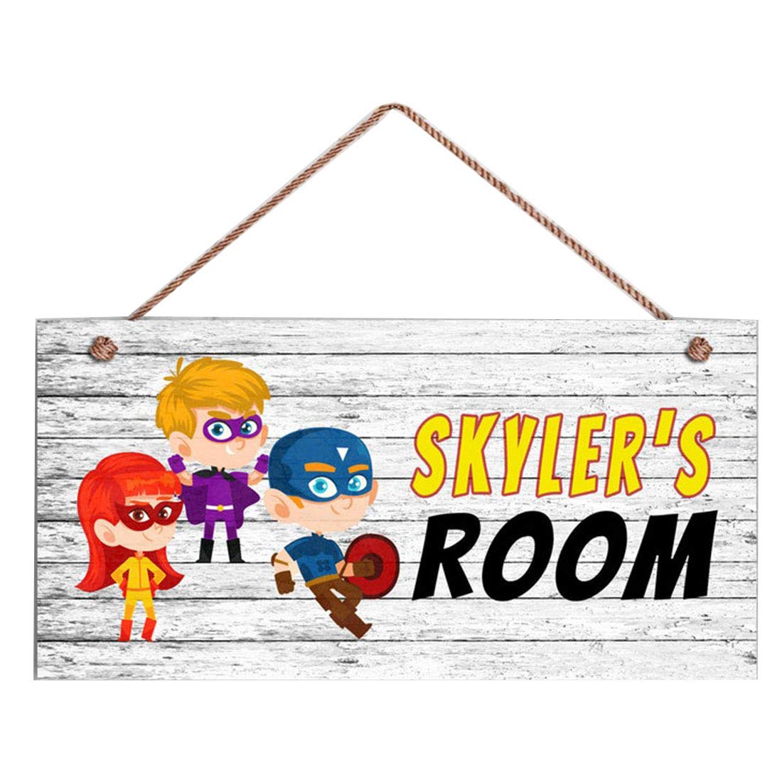XIUXZMM Superhero Sign - Custom Personalized Kids Room Decor with Team of Heroes Design - Baby Nursery Art & Name Door Sign (5
