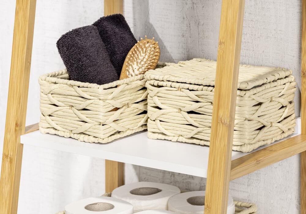 Vabriano Woven Storage Basket with Lid - Cream Color Home Organization Box for Bedroom, Living Room, and Office Storage