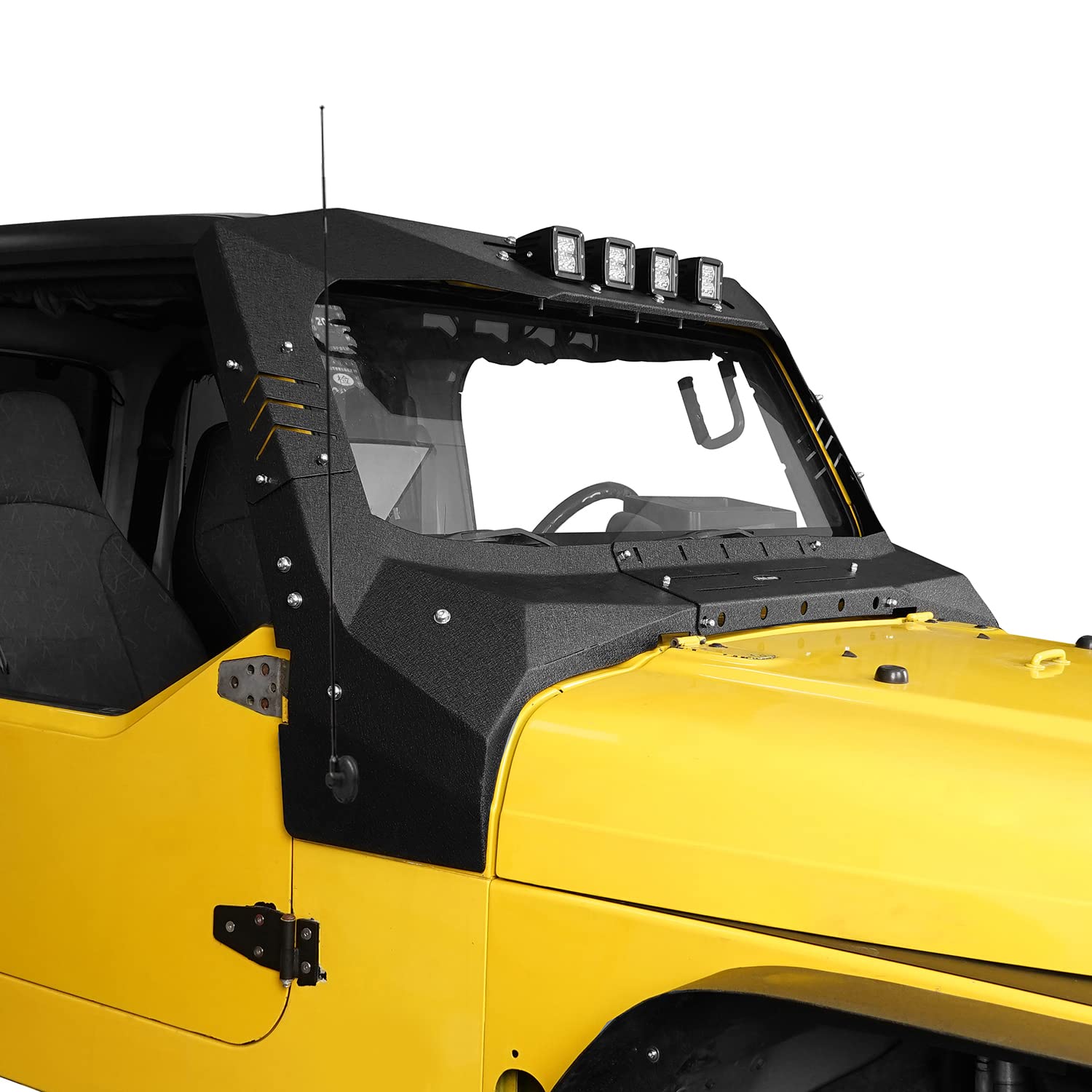 Hooke Road Wrangler TJ Windshield Frame Cover with 4 LED Lights - Sun Visor & Cowl Shade Body Armor for 1997-2006 Jeep Wrangler TJ - Perfect for Off-Roading, Camping & Sun Protection