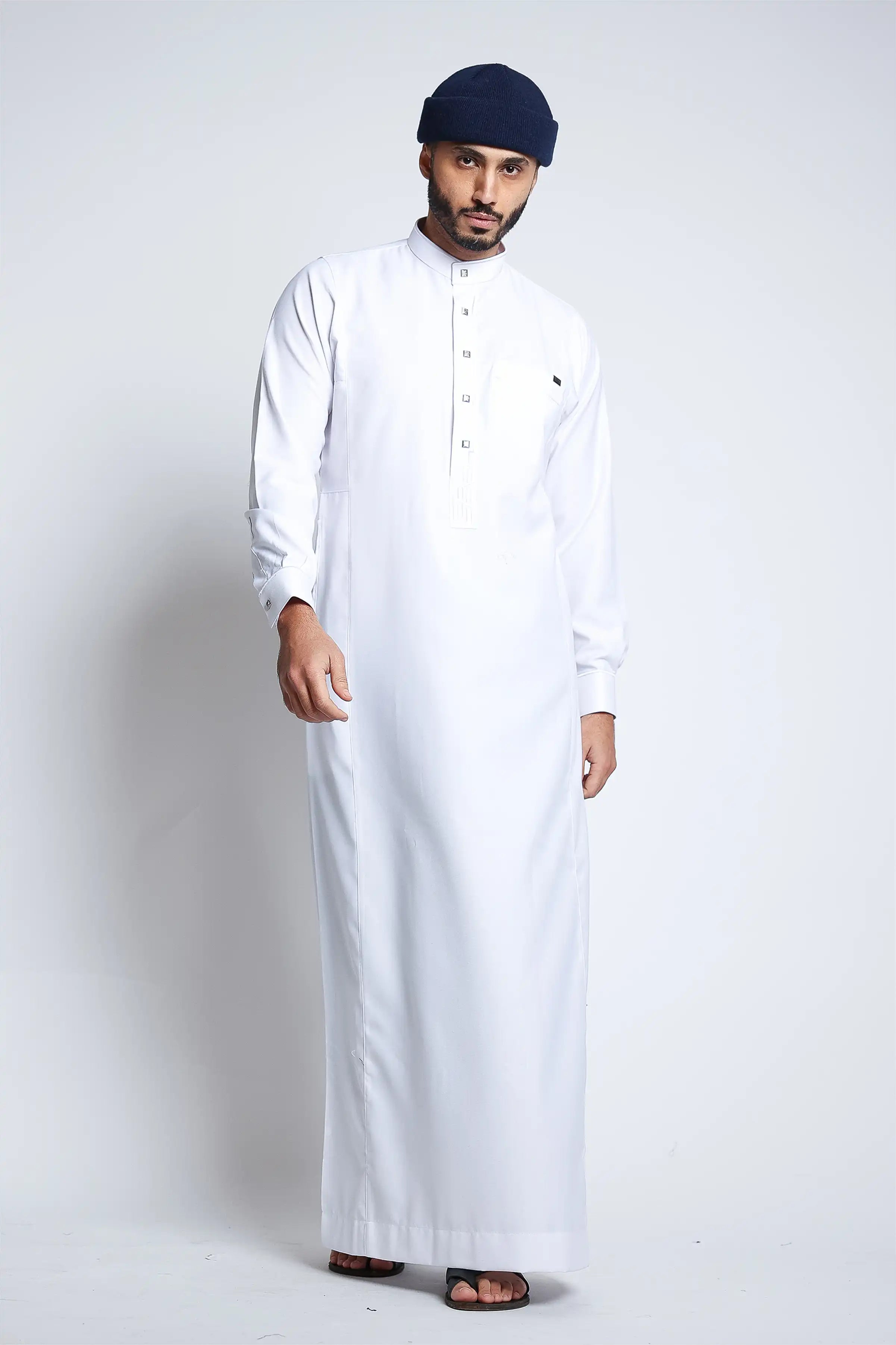 Premium White Collar Embroidered Thobe for Men - Elegant Islamic Robe for Eid, Wedding & Special Occasions - Comfortable & Stylish Traditional Attire
