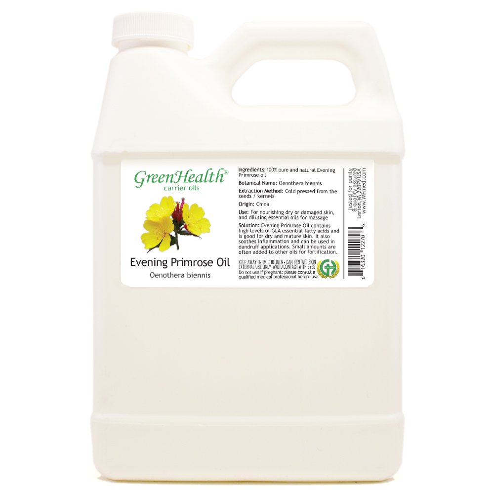 GreenHealth Evening Primrose Oil - 32 fl oz (946 ml) - 100% Pure Natural Cold Pressed Carrier Oil for Skin Care, Hair Growth & Hormonal Balance - Perfect for Massage, Aromatherapy & DIY Beauty Products