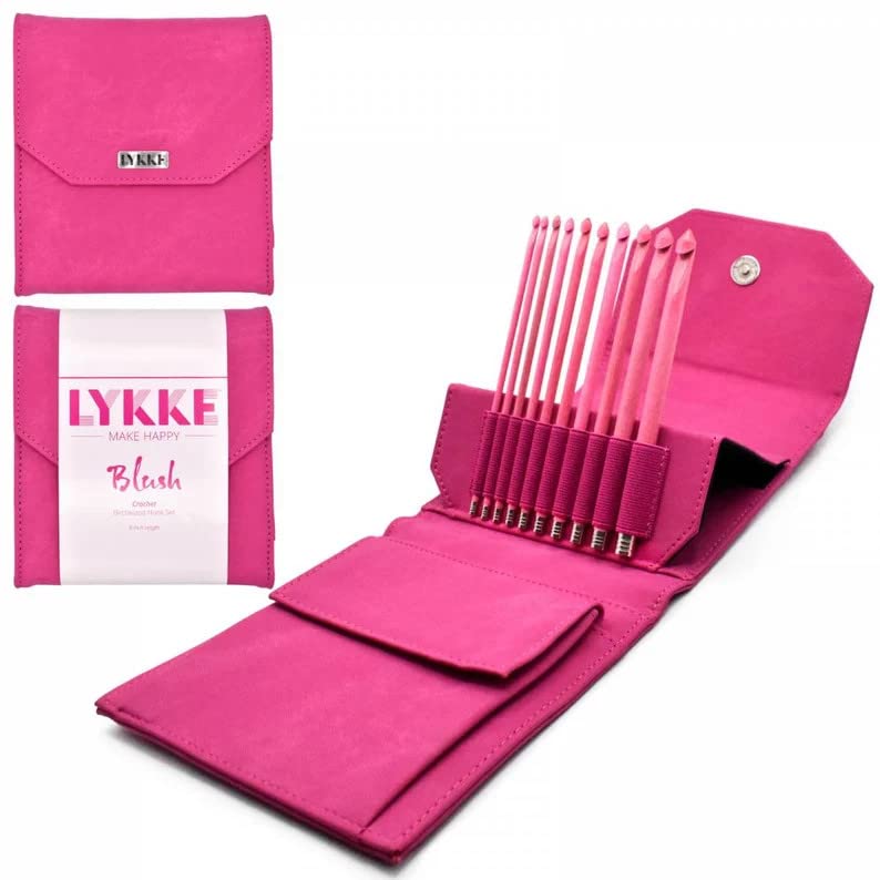 Lykke Blush 6 Inch Crochet Hook Set with Fuchsia Fabric Case - Perfect for Knitting, Crocheting, and DIY Yarn Crafts