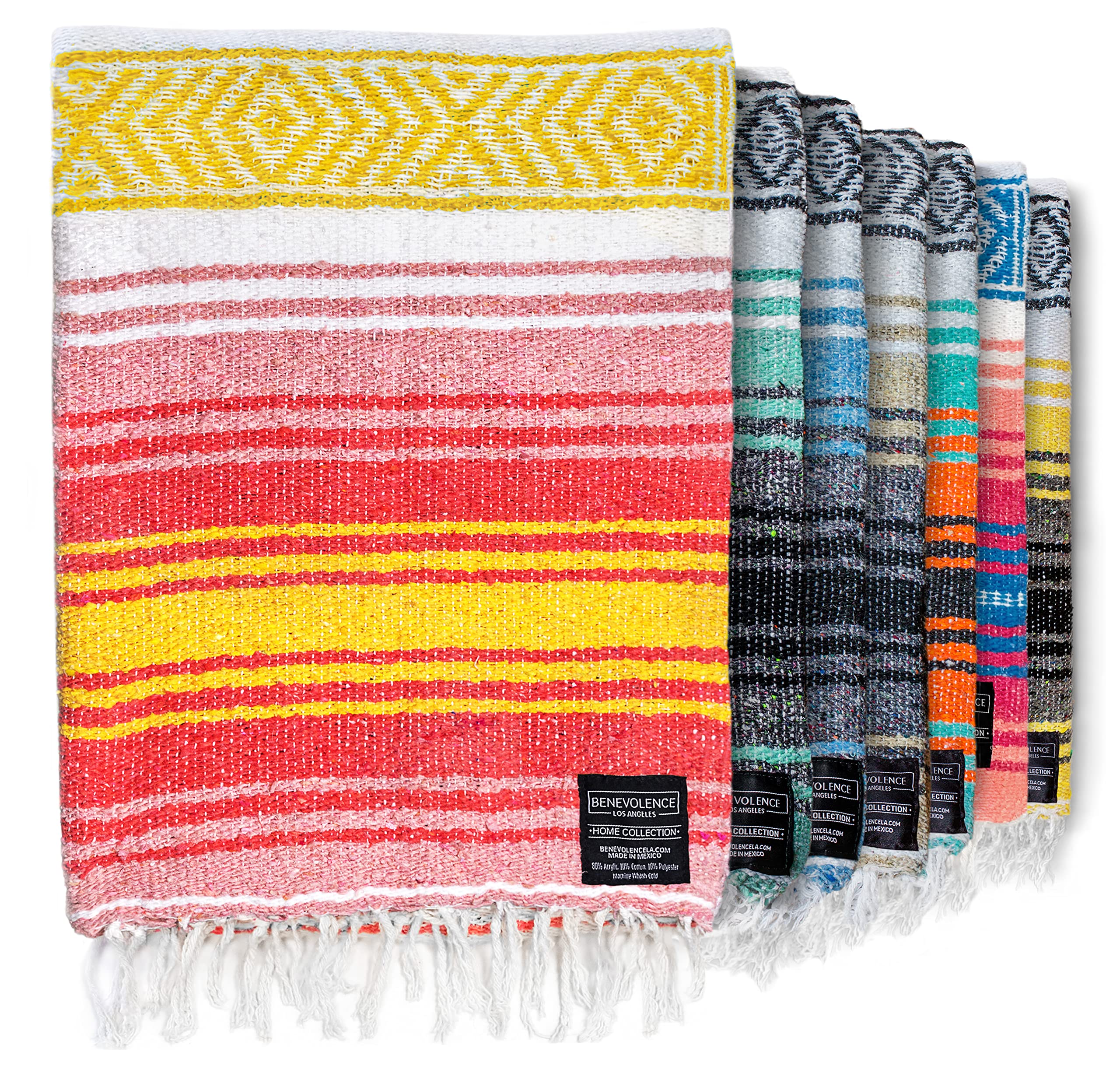 Authentic Mexican Serape Blanket - Handwoven Cotton Picnic & Beach Blanket for Outdoor Yoga, Camping, Travel & Car Use - Soft Woven Throw in Pink Lemonade - Perfect for Beach Days, Picnics & Cozy Evenings
