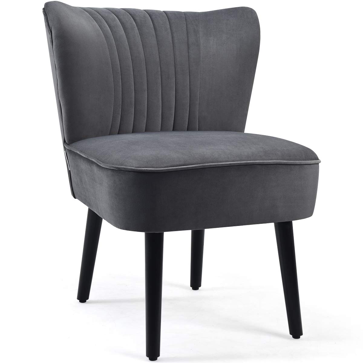 Giantex Velvet Accent Chair Set of 2 - Modern Mid-Century Upholstered Living Room Chairs with Curved Backrest & Padded Seat - Comfy Armless Wingback Slipper Chairs for Bedroom, Lounge & Office Decor