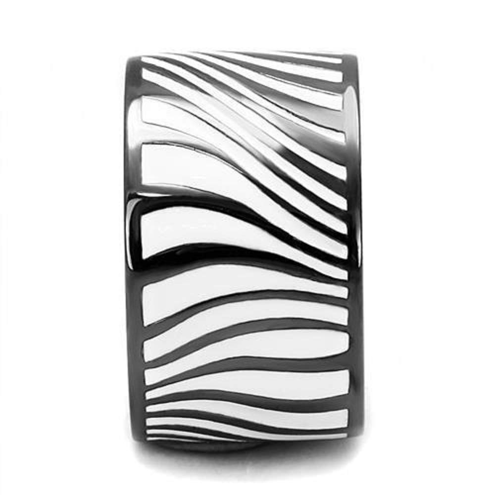 WildKlass Stainless Steel Ring - IP Light Black & Epoxy White Finish - Trendy Women's Fashion Jewelry for Casual Wear, Parties & Gifts