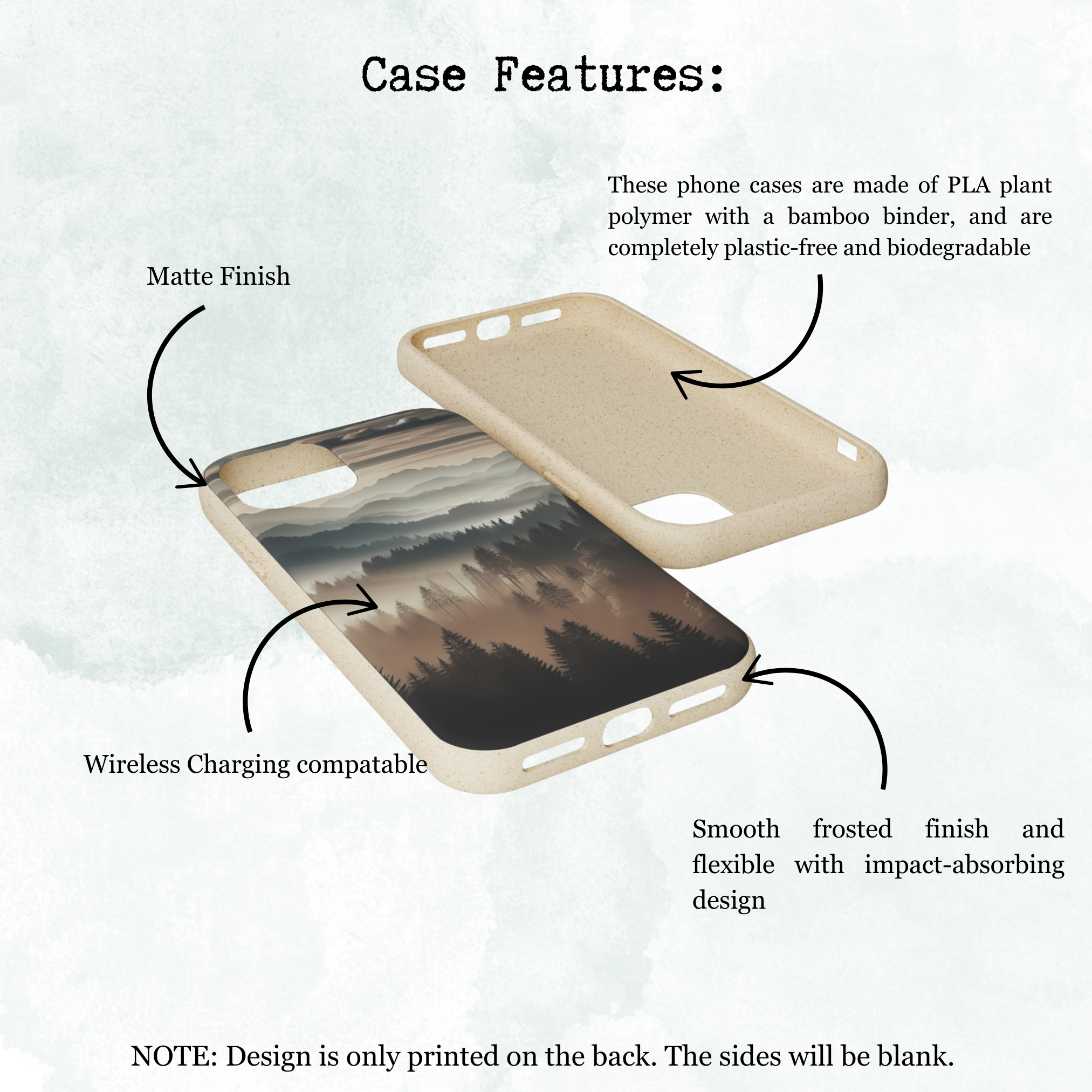 Eco-Friendly Biodegradable Phone Case - Sustainable Compostable Smartphone Cover with Mountain Tree Cloud Scenic Design | Perfect for Outdoor Enthusiasts & Nature Lovers