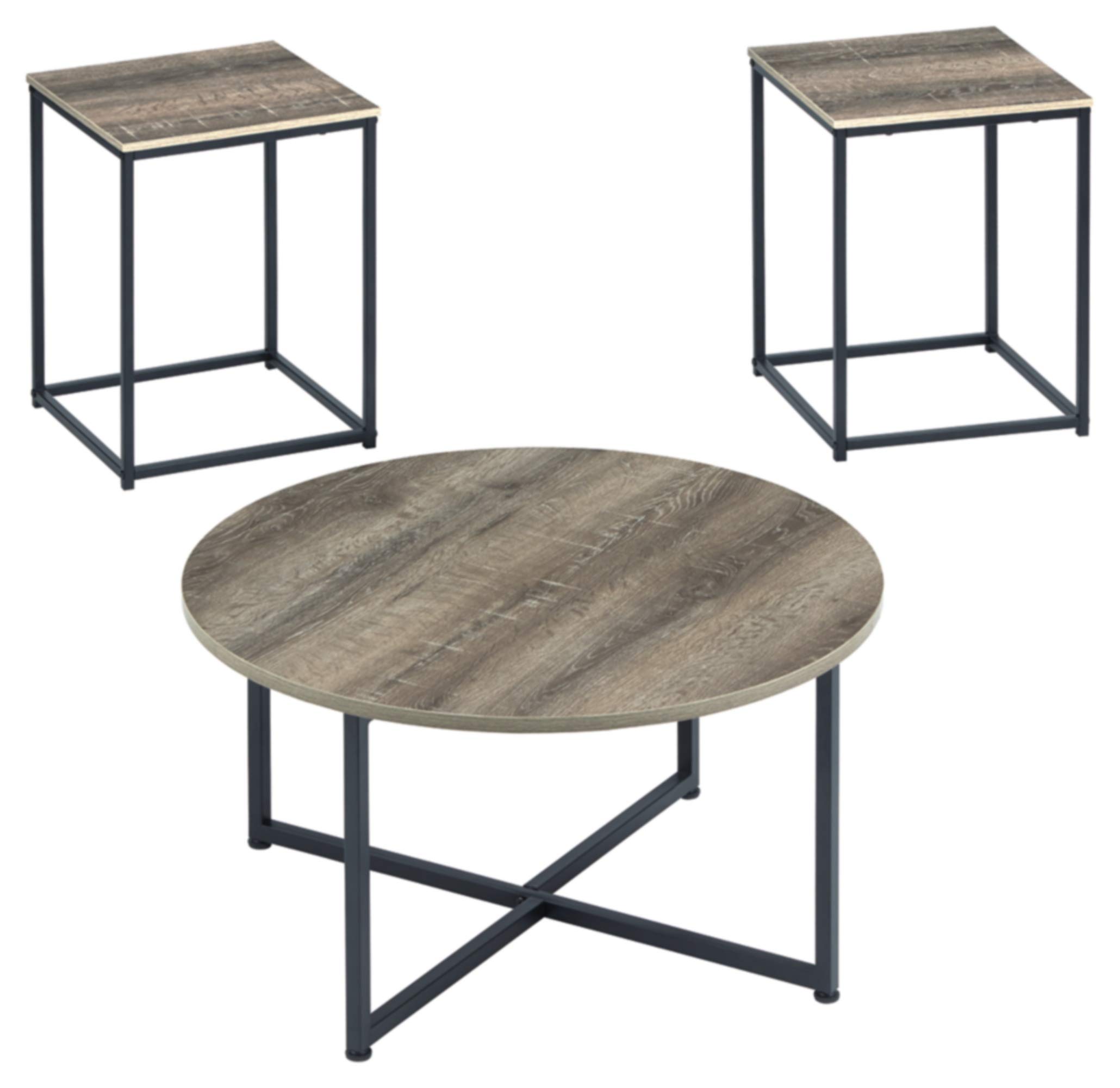 Signature Design by Ashley Wadeworth Urban Wood Grain 3-Piece Coffee Table Set - 1 Coffee Table & 2 End Tables in Brown & Black - Perfect for Living Room, Lounge & Home Decor