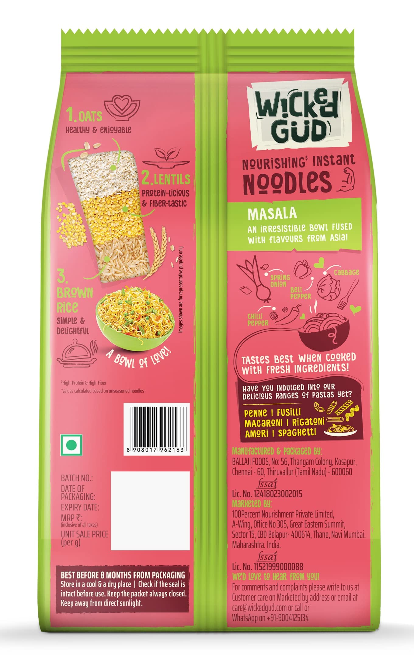 WickedGud Masala Noodles 207g | Authentic Indian Instant Noodles | Spicy Flavor | Quick Meal Solution for Busy Days & Late Night Snacks