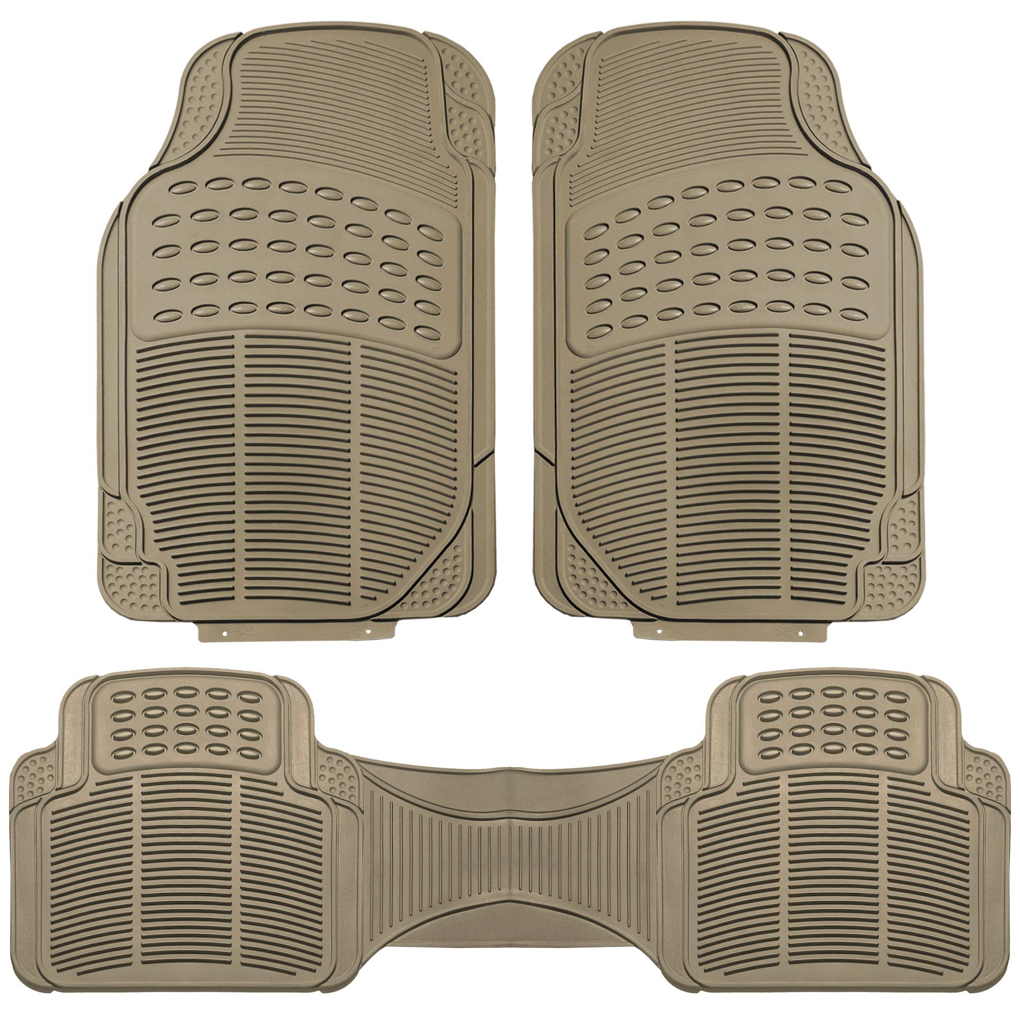 TLH Heavy-Duty Beige Rubber Car Floor Mats - Universal Fit All Weather Floor Liners for Sedan, SUV & Truck | Trimmable Automotive Floor Protection | Perfect for Winter Snow, Mud & Rain Protection