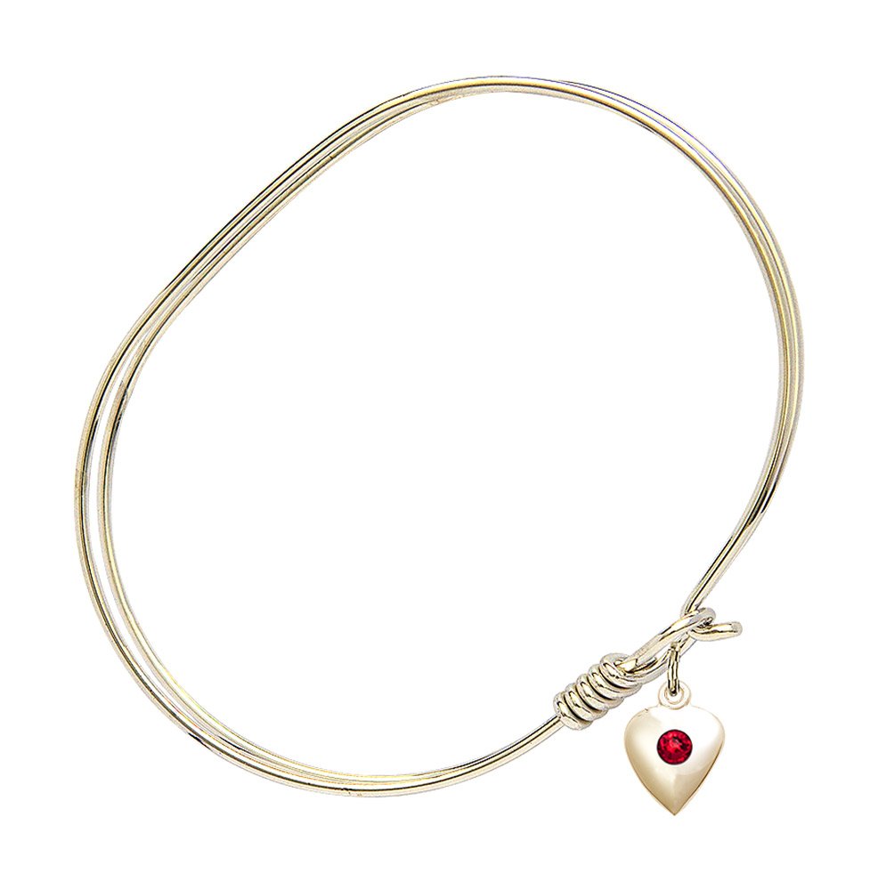 7 Inch Oval Eye Hook Bangle Bracelet with Heart Charm & July Red Crystal - Elegant Jewelry for Women, Perfect for Parties, Weddings, and Everyday Wear