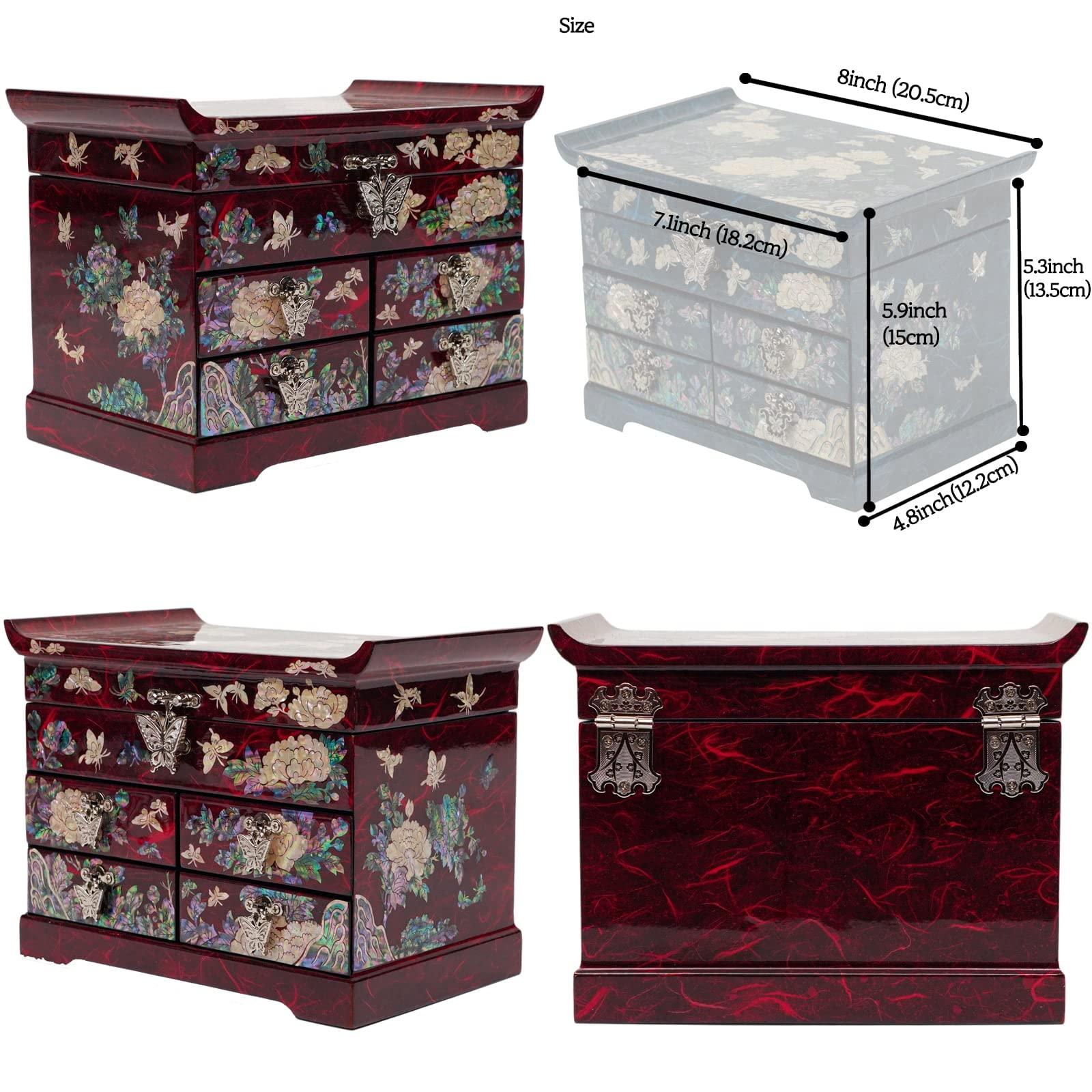 February Mountain Mother of Pearl Wooden Jewelry Organizer Box - Elegant Jewelry Storage for Women with Spacious Drawers, Perfect for Rings, Bracelets, Watches, Necklaces & Accessories | Great for Bedroom Vanity, Travel & Gift Giving