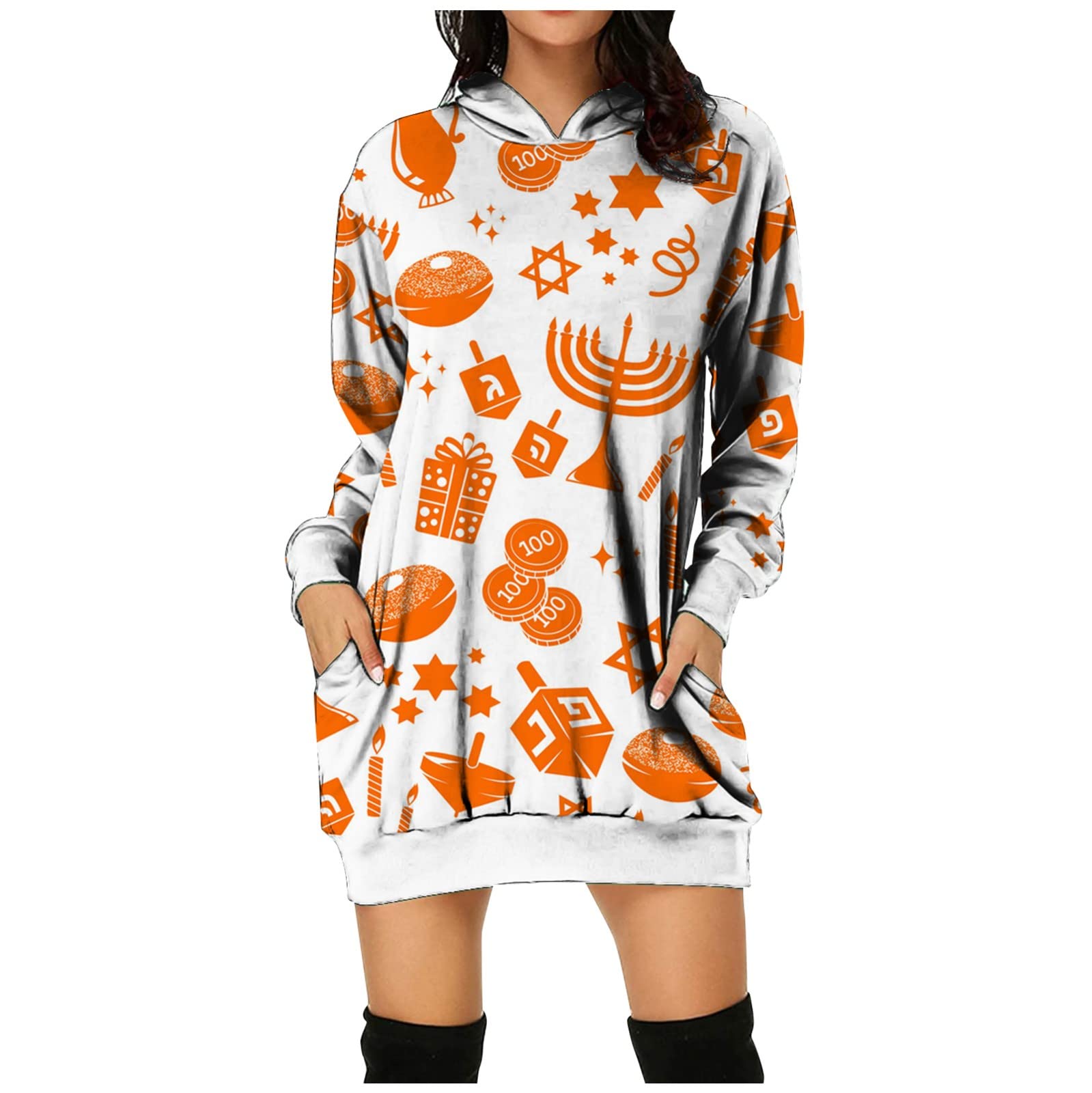 QUFECH Women's Long Sleeve Hoodie Maxi Dress with Kangaroo Pocket - Casual Pullover Sweatshirt Dress for Lounge, Travel & Everyday Wear