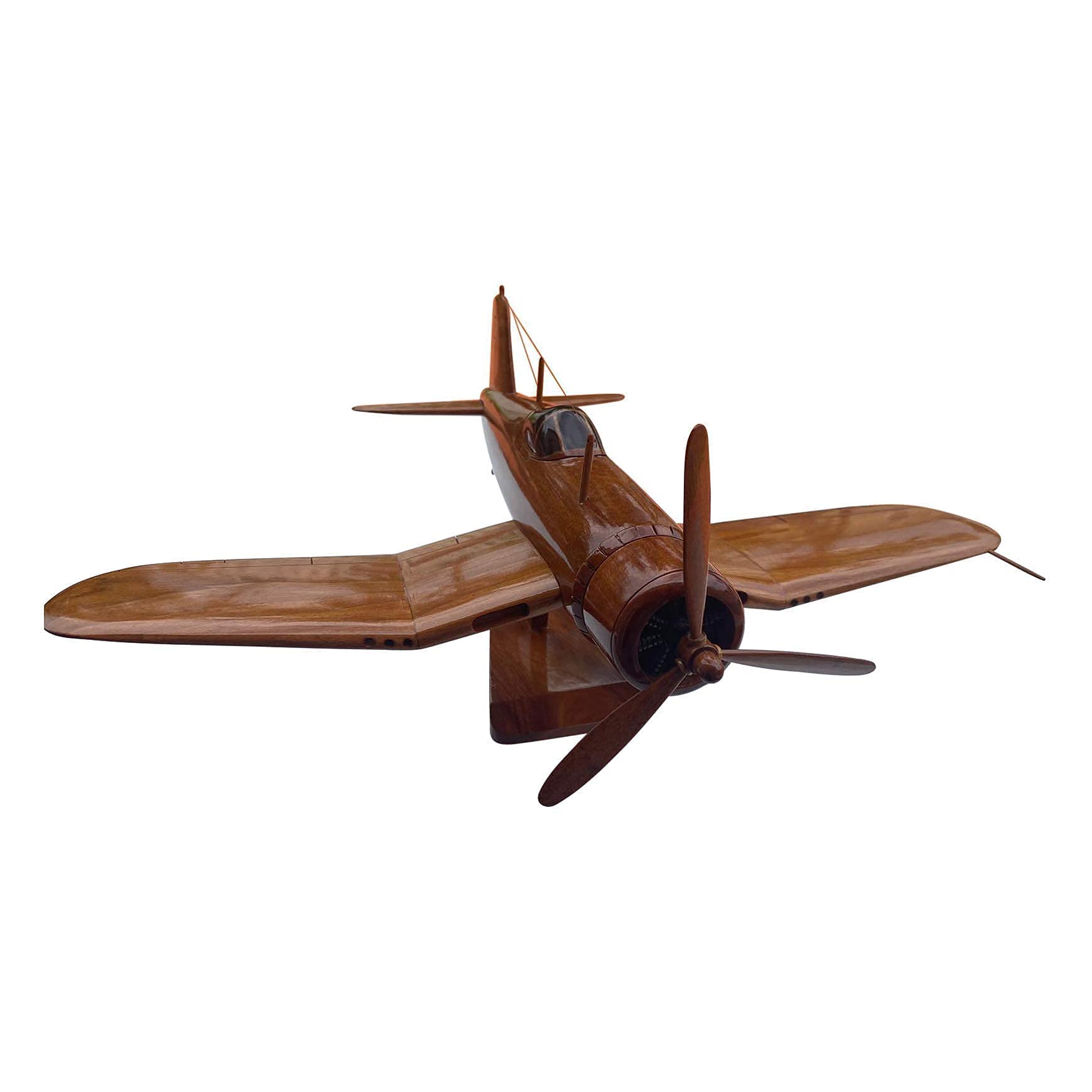 F4U Corsair Mahogany Wood Desktop Airplane Model - Handcrafted WWII Fighter Plane Replica - Perfect for Office Decor, Aviation Enthusiast Gifts & Home Display