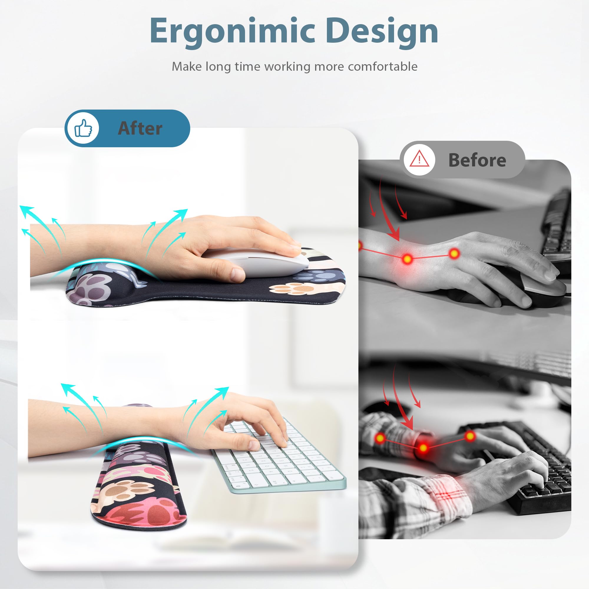 3-in-1 Ergonomic Mouse Pad Set with Wrist Rest - Memory Foam Keyboard & Gel Mouse Pad for Office & Gaming