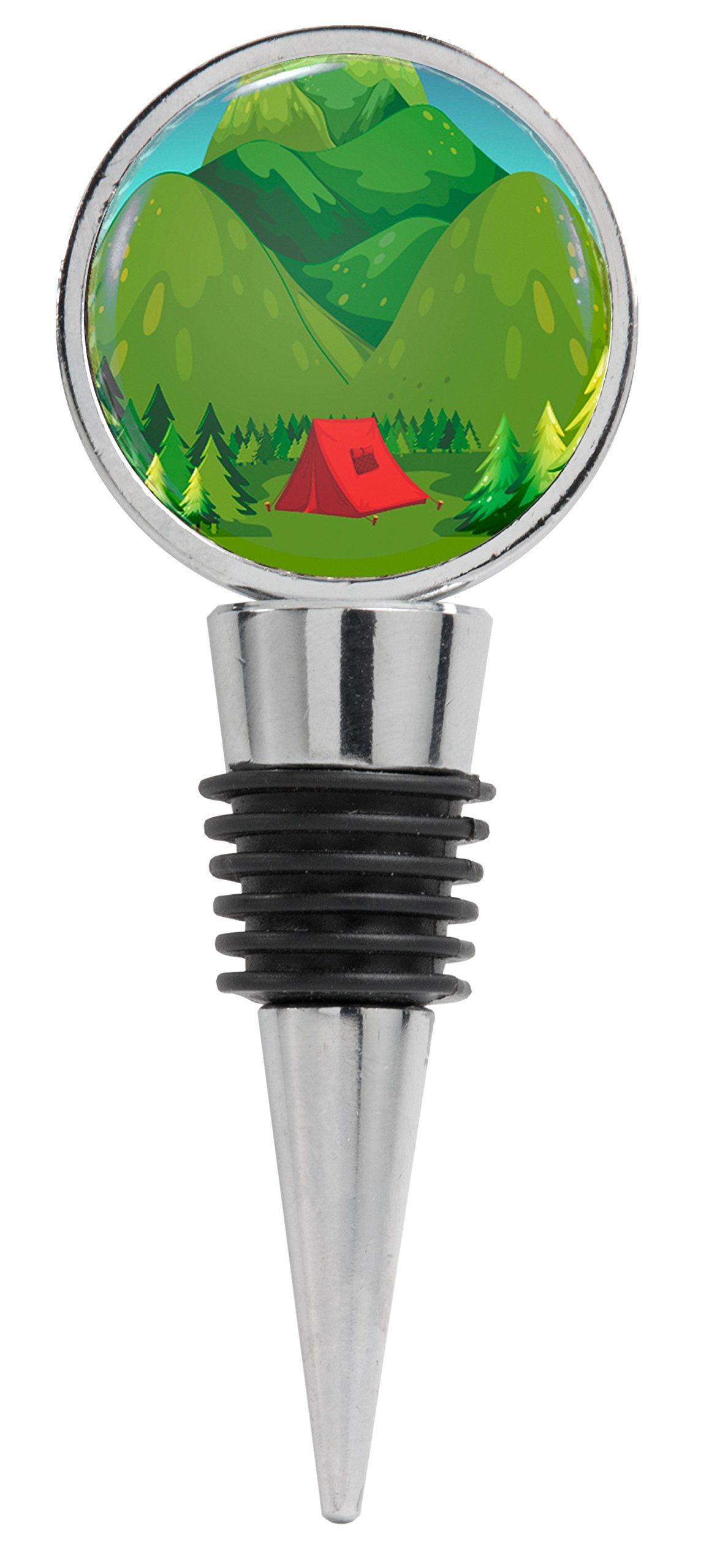 Camping Tent with Trees and Mountains Design - Premium Wine Stopper for Outdoor Adventures, Picnics, and Home Entertaining
