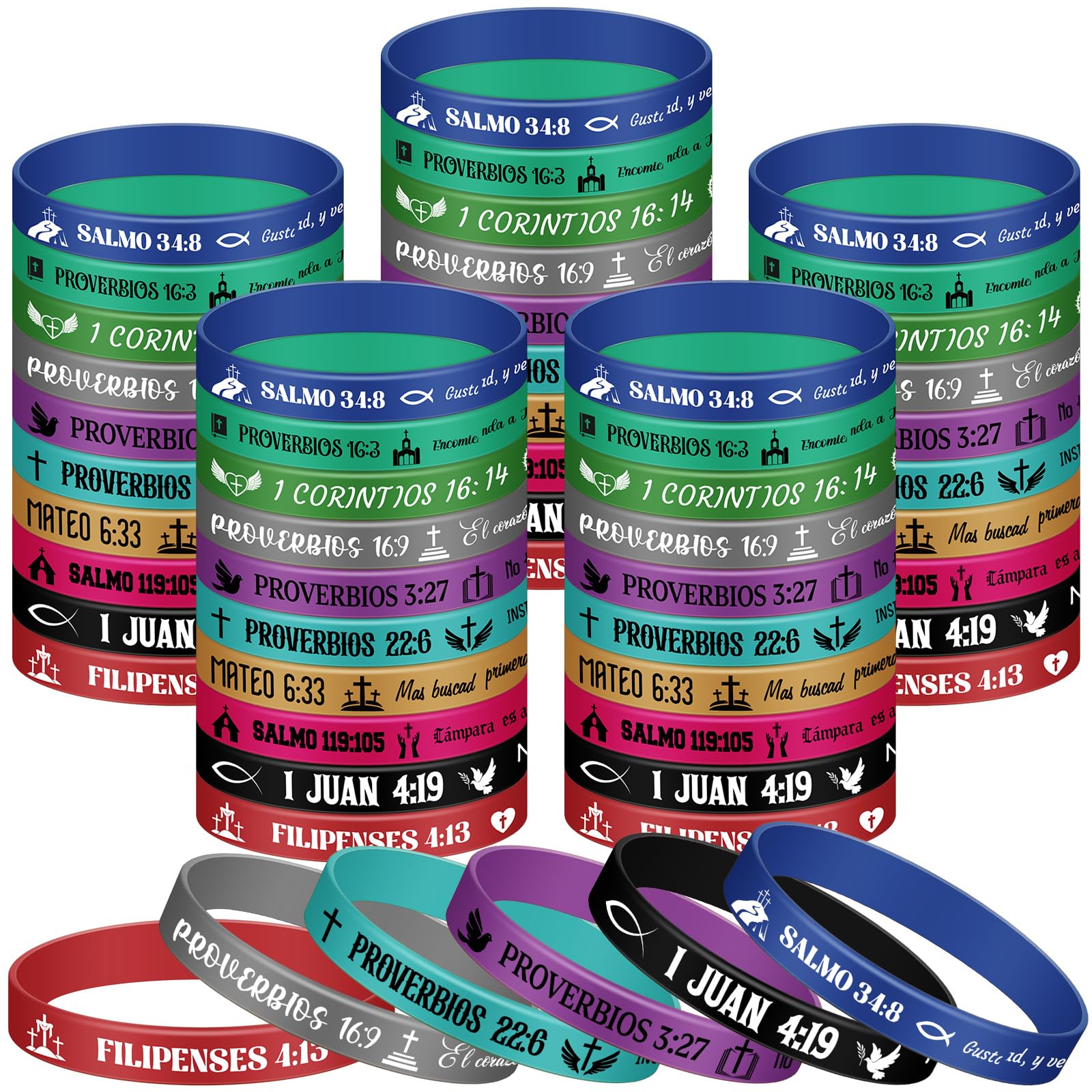 Spanish Bible Verse Silicone Bracelets - 120pcs Christian Wristbands for Women & Men