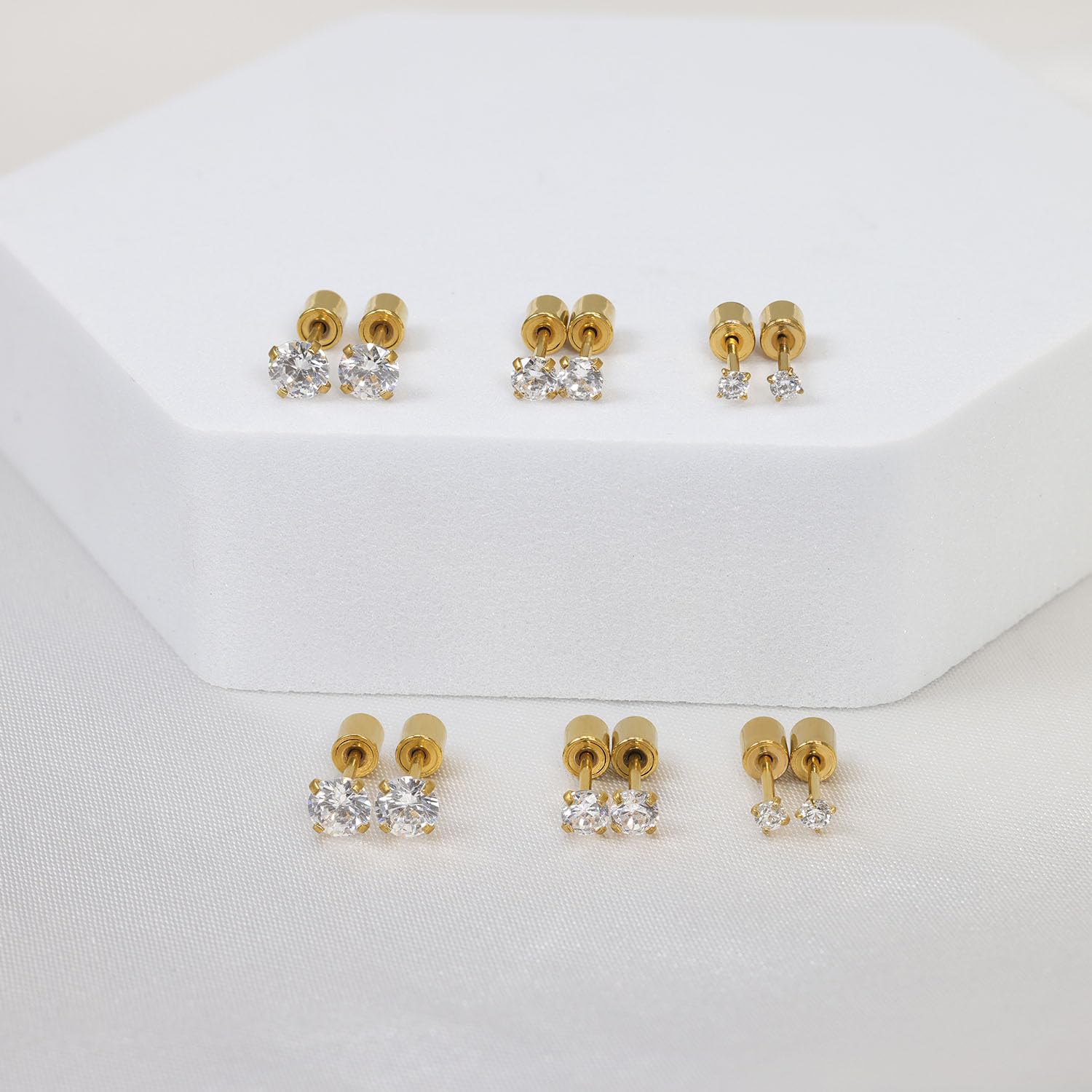 5-6 Pairs Hypoallergenic Surgical Stainless Steel Cubic Zirconia Stud Earrings Set - Flat Back Push-in CZ Ear Studs for Women & Men (2-8mm) | Trendy Cartilage, Helix & Lobe Piercing Jewelry for Everyday Wear & Gift Giving