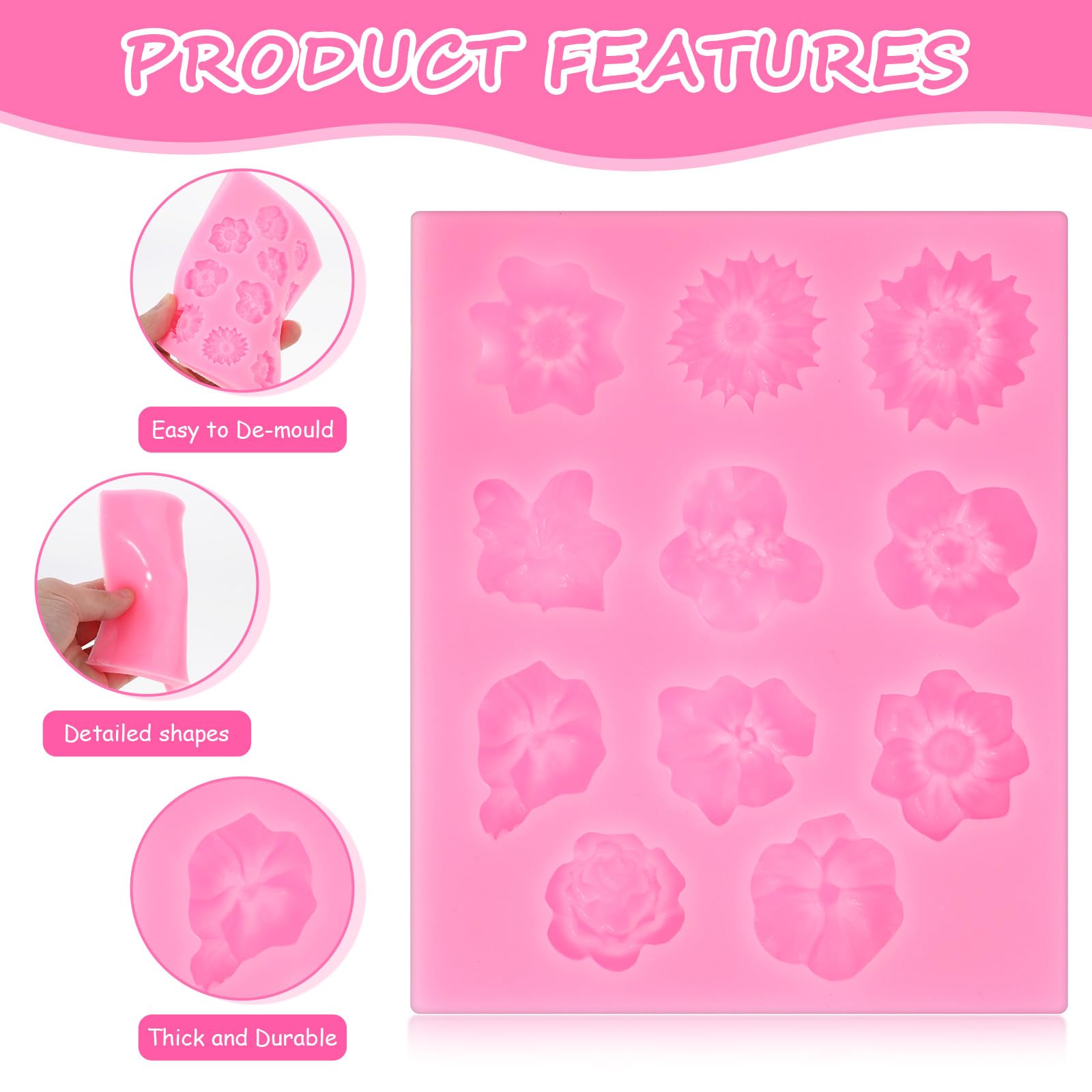 Premium Daisy Silicone Molds for Polymer Clay - Miniature Flower Molds for Jewelry Making, Candy, Chocolate, Cupcake & Soap Crafting - DIY Cake Decorating Tools (Pink) - Perfect for Home Baking, Wedding Favors & Handmade Gift Projects