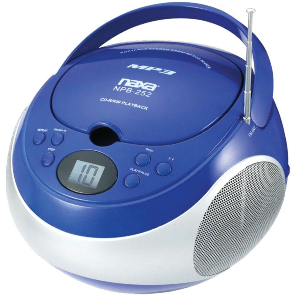 NAXA NPB252BL Portable CD/MP3 Player with AM/FM Stereo Radio, Built-in Speakers & Headphone Jack - Perfect for Travel, Gym, and Home Use (Blue)