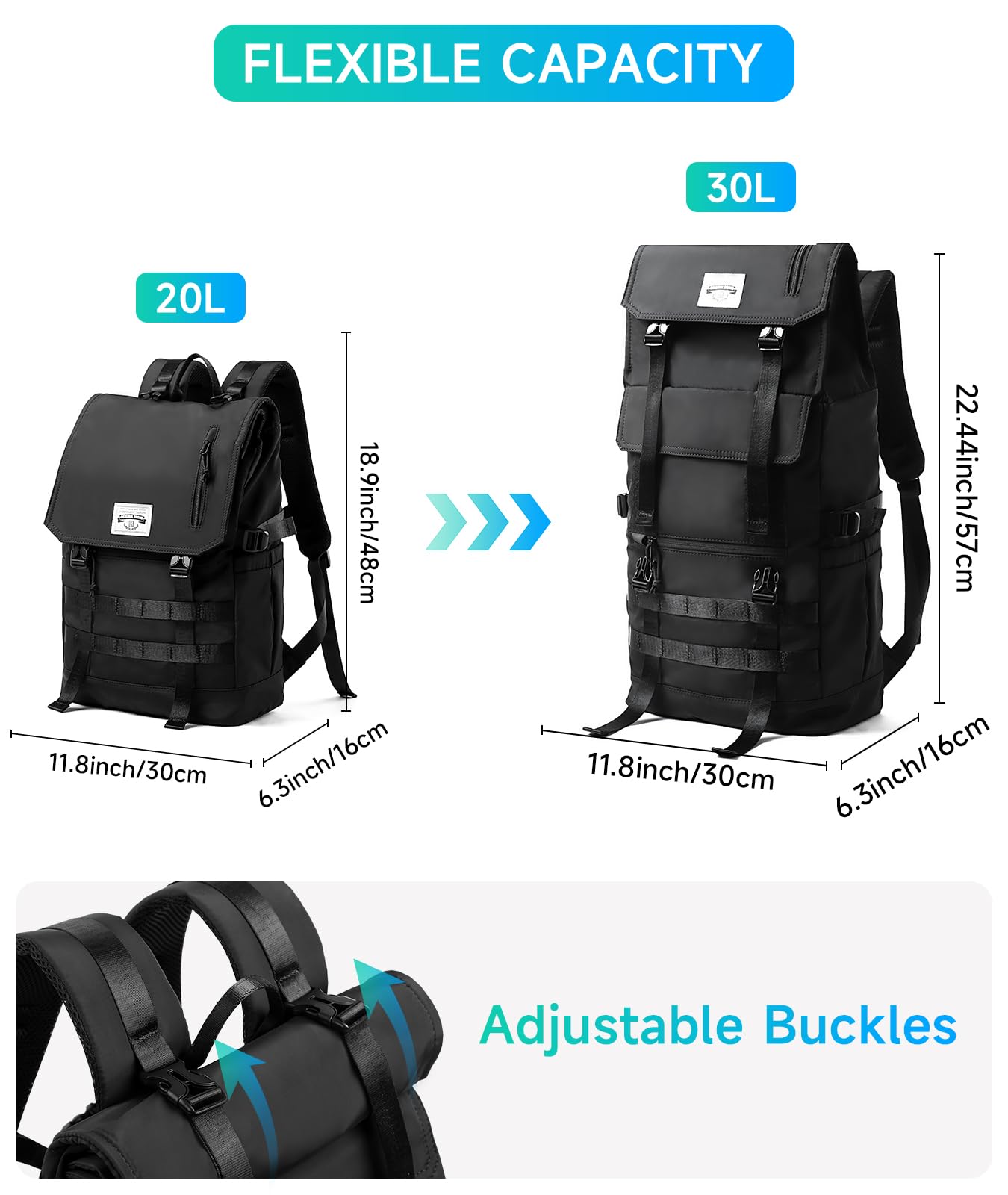 **Men's Expandable Rolltop Backpack - Waterproof 3-in-1 Rucksack Fits 17