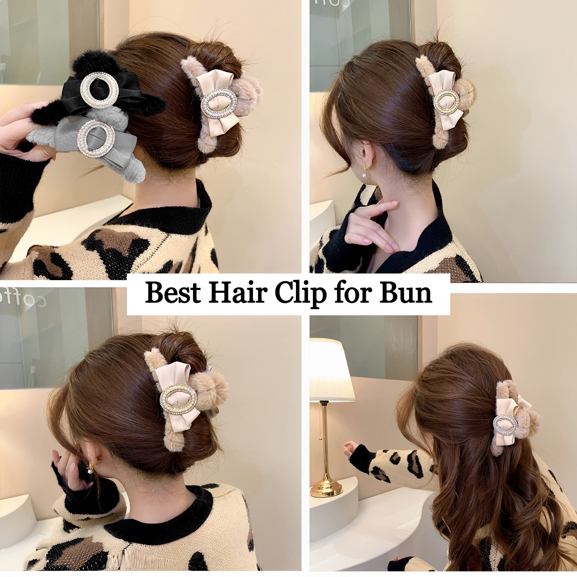 TLISMI Korean Plush Pearl Stone Hair Clip - Large Cute Bow Claw Barrettes for Women & Girls, Soft Faux Fur Strong Hold No Slip Hair Clutch (Blue) | Perfect for Parties, Weddings & Everyday Style