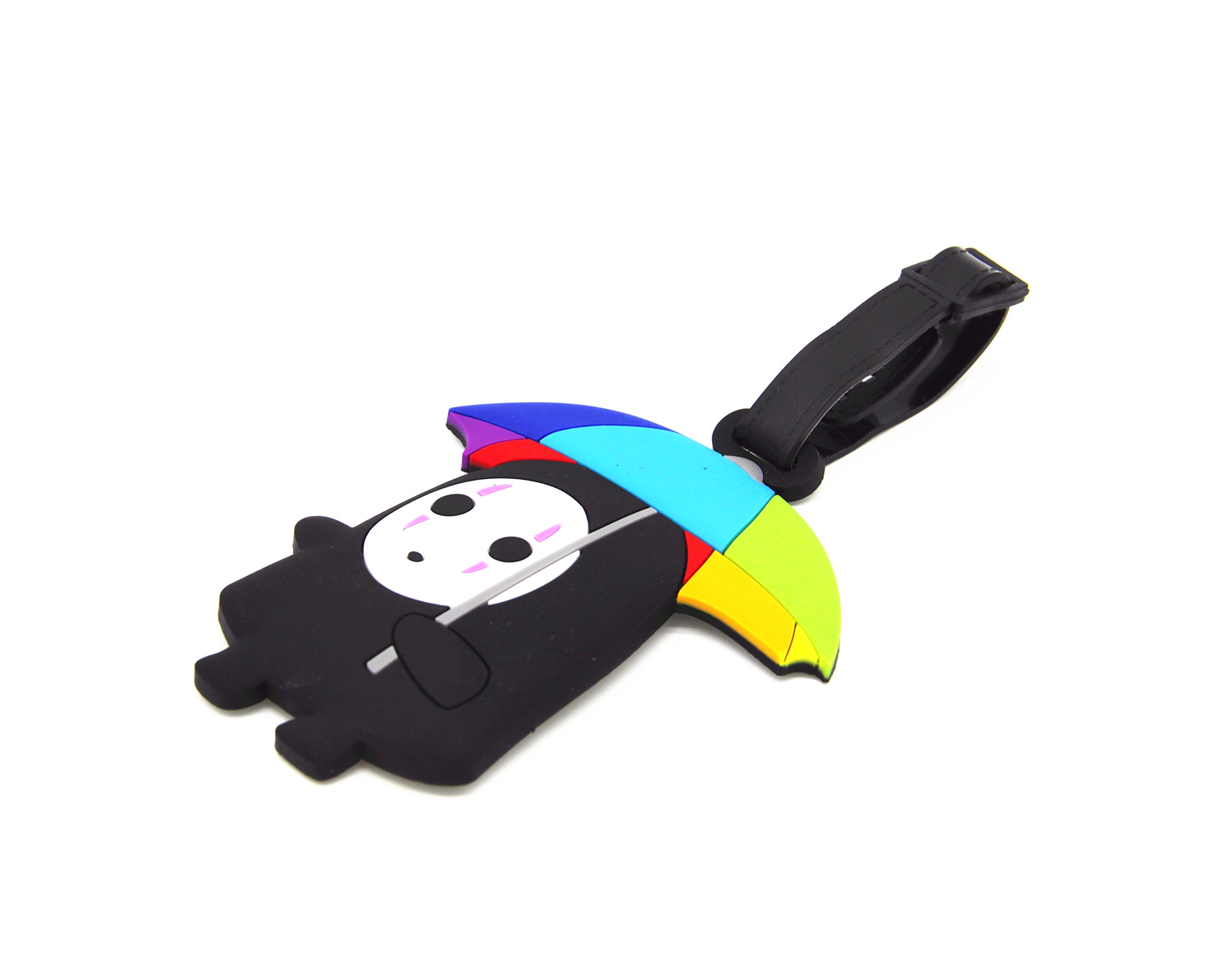 Anime No Face Man Luggage Tag with Adjustable Strap - Spirited Away Inspired Travel Accessory for Suitcases, Backpacks & Carry-Ons (Rainbow Umbrella No-Face Design)