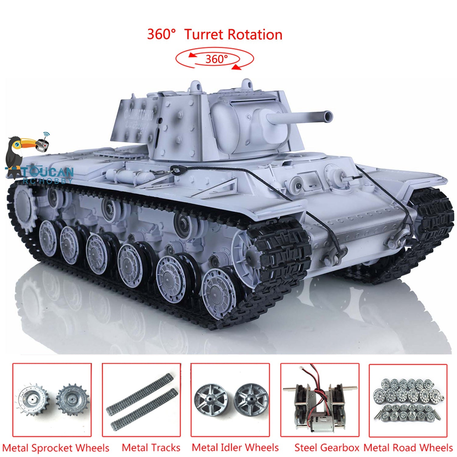 Henglong 1/16 7.0 Scale RC Tank - Customized Soviet KV-1 Model with 360° Rotating Turret, Metal Tracks & Wheels - Realistic Military Vehicle for Collectors & Hobbyists (Perfect for Battle Reenactments & Display)
