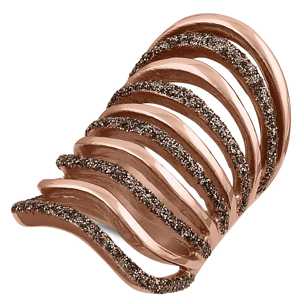 Elegant Stainless Steel Rose Gold Plated Ring with Brown Stardust Accent - Perfect for Weddings, Anniversaries & Everyday Fashion Jewelry