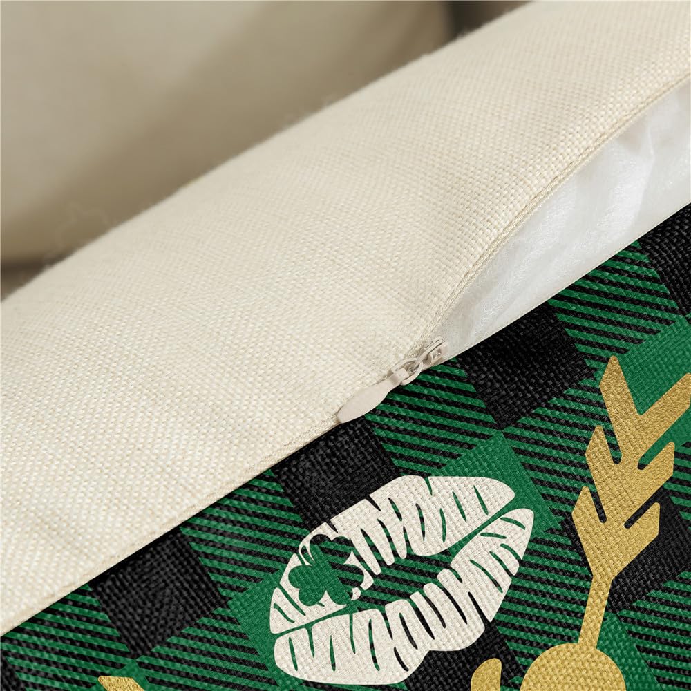 St. Patrick's Day Pillow Covers 18x18 Inch - 4 Pack Shamrock & Lucky Clover Throw Pillow Cases with Green Buffalo Plaid - Farmhouse Decor for Sofa, Couch, Bed - Perfect for Spring Home Decor & Irish Themed Parties