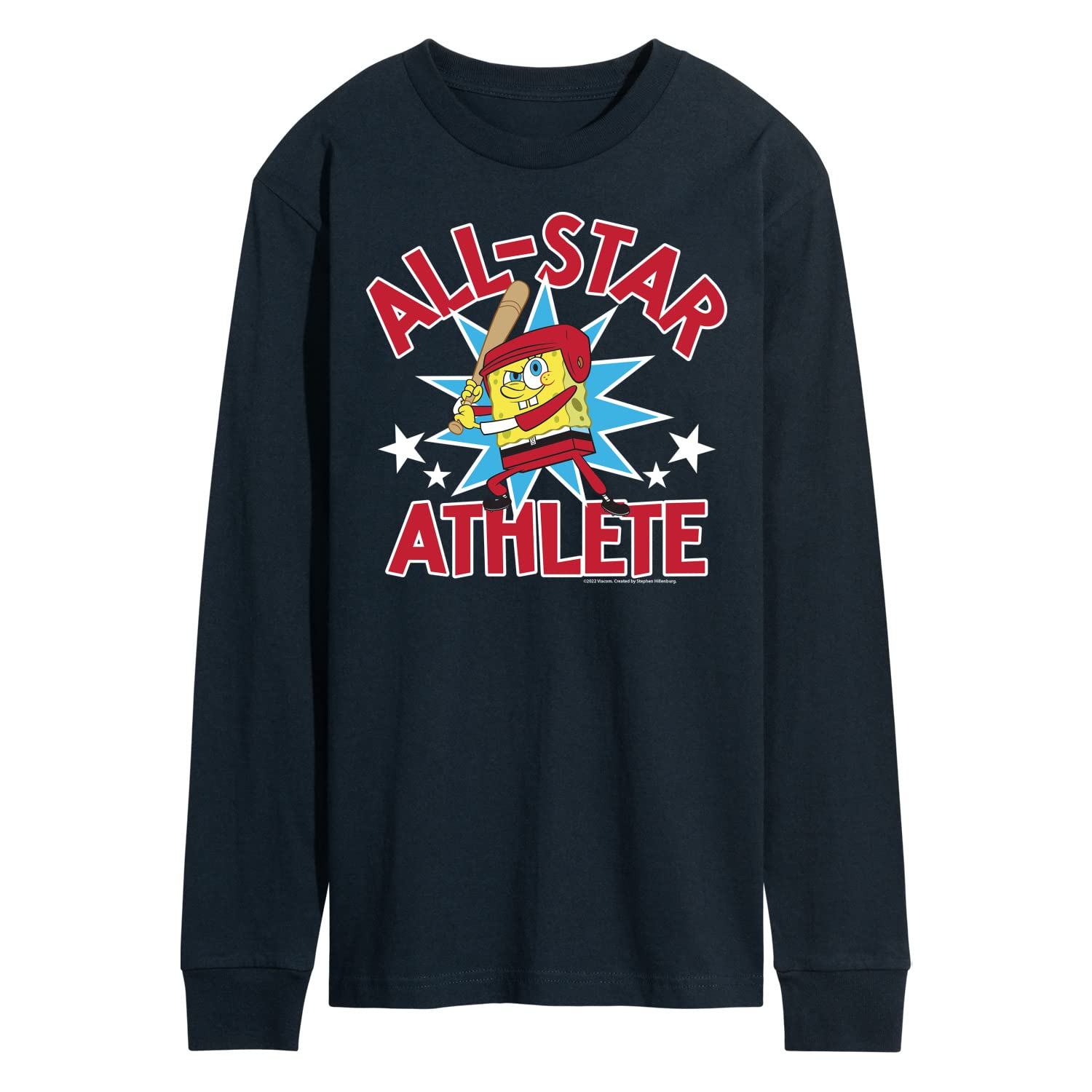 HYBRID APPAREL Spongebob Squarepants American All Star Men's Long Sleeve Graphic T-Shirt - Soft Cotton Crewneck Tee for Casual Wear, Fan Merchandise & Pop Culture Enthusiasts