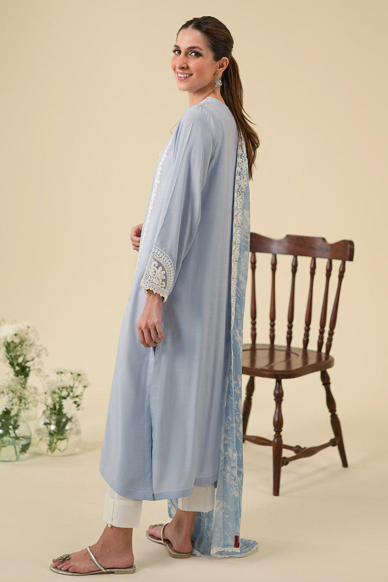 Blue Fog 2-Piece Set (Shirt & Dupatta) - Elegant Indian Ethnic Wear for Women, Perfect for Weddings, Festivals & Special Occasions