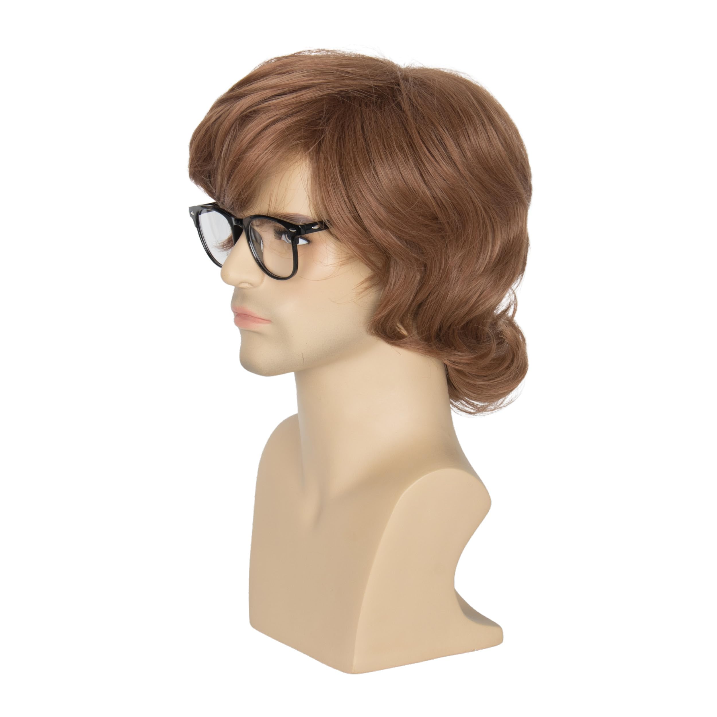 Golden Brown Shaggy Wig for Men - Austin Powers Costume Hair with Black Glasses & Fake Teeth Set | Halloween Party, Cosplay, Themed Events, 70s Disco Outfit Accessory