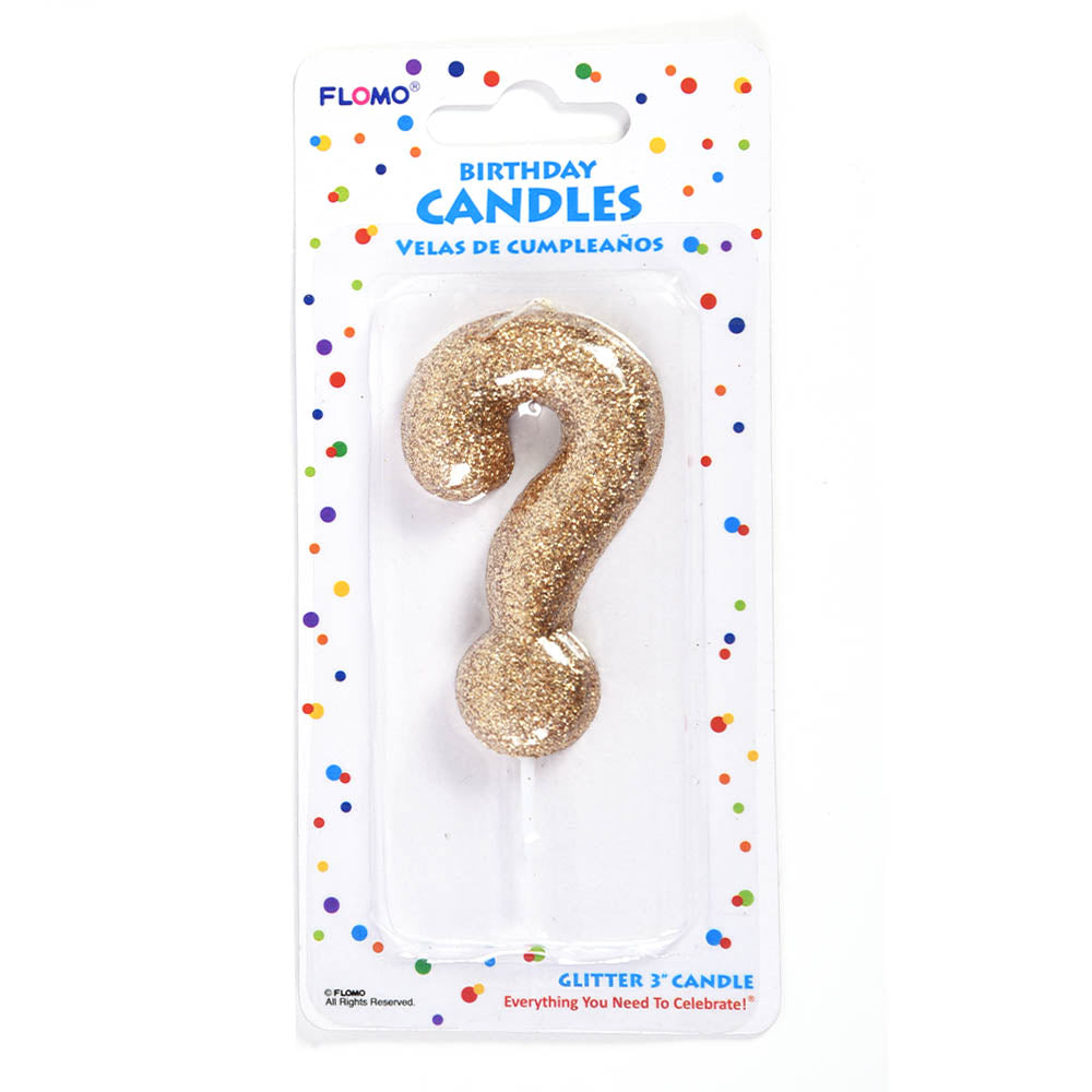 2.75 Inch Gold Glitter Question Mark Birthday Candles (1 Pack) - Perfect for Milestone Celebrations & Themed Parties