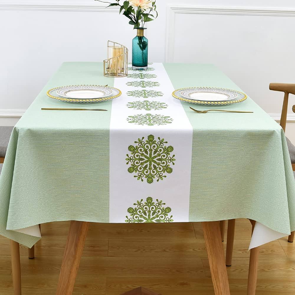 Zobesta Waterproof PVC Vinyl Tablecloth for Rectangle Tables - 55 x 102 Inch Green Plastic Table Cover (Fits 8-10 Seats) - Perfect for Outdoor Dining, Picnics, Parties & Kitchen Protection