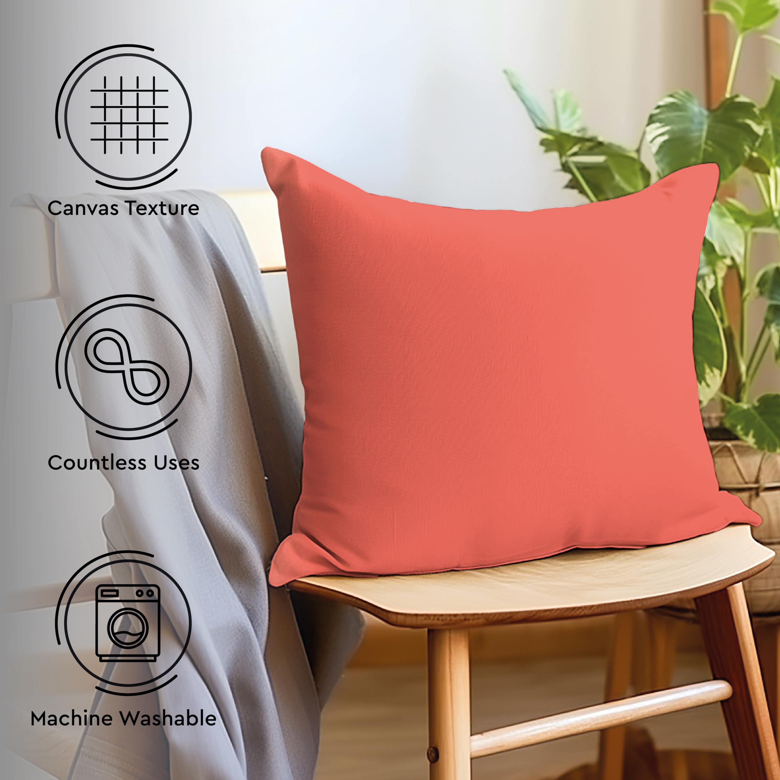 Encasa XO Throw Pillow Covers 16x16 Inches Set of 2 - Coral Cotton Decorative Cushion Covers with Hidden Zipper Closure for Sofa, Bed, Living Room - Perfect for Home Decor and Cozy Comfort