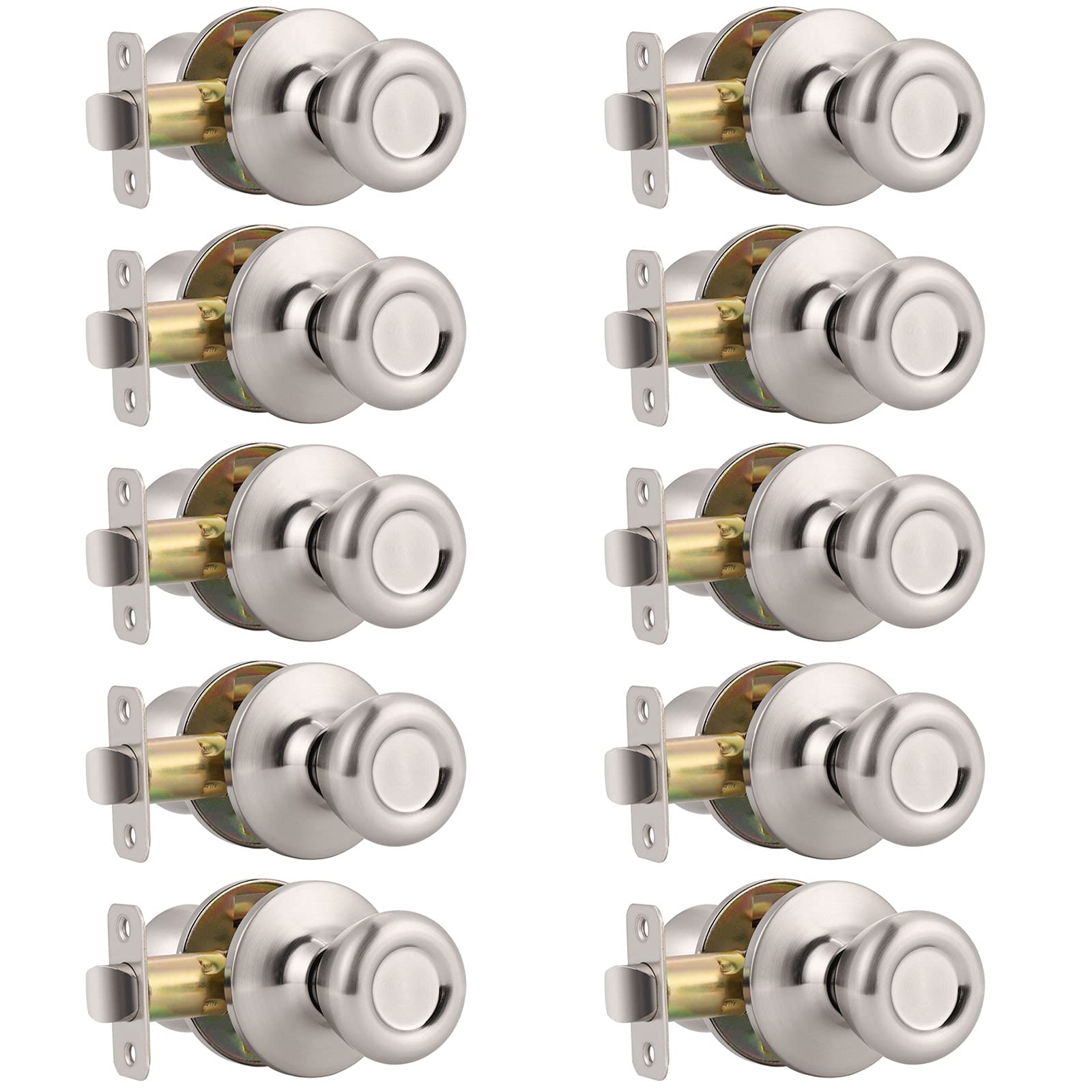 Gobekor 10 Pack Keyless Interior Door Knobs with Lock - Satin Nickel Tulip Design for Bedroom, Closet & Bathroom Doors - Easy Installation & Secure Privacy