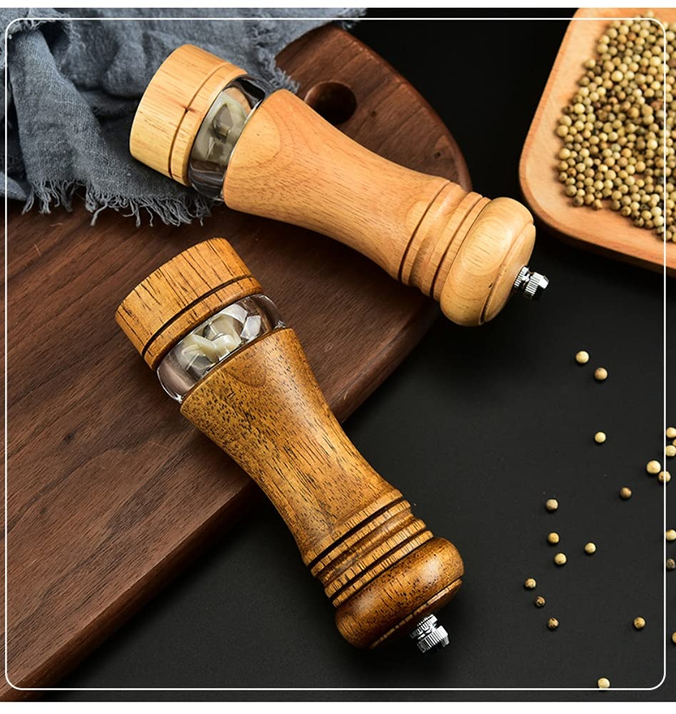 Premium Oak Wood Salt and Pepper Grinder Set - 6